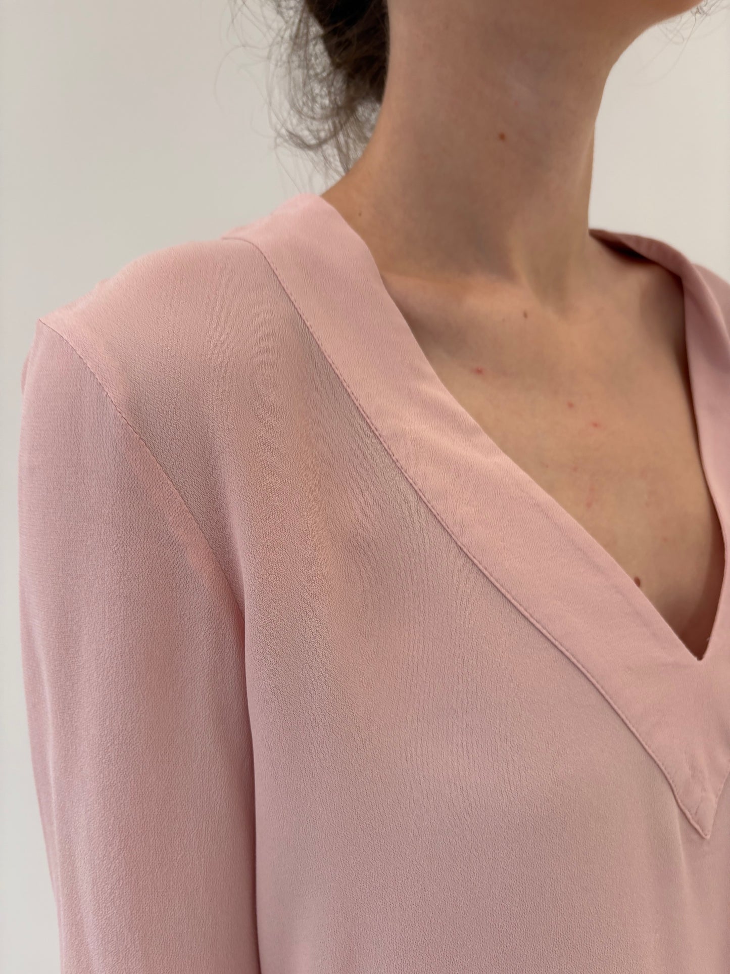 Tunica din mătase naturală mată powder Pink cu mâneci ușor evazate