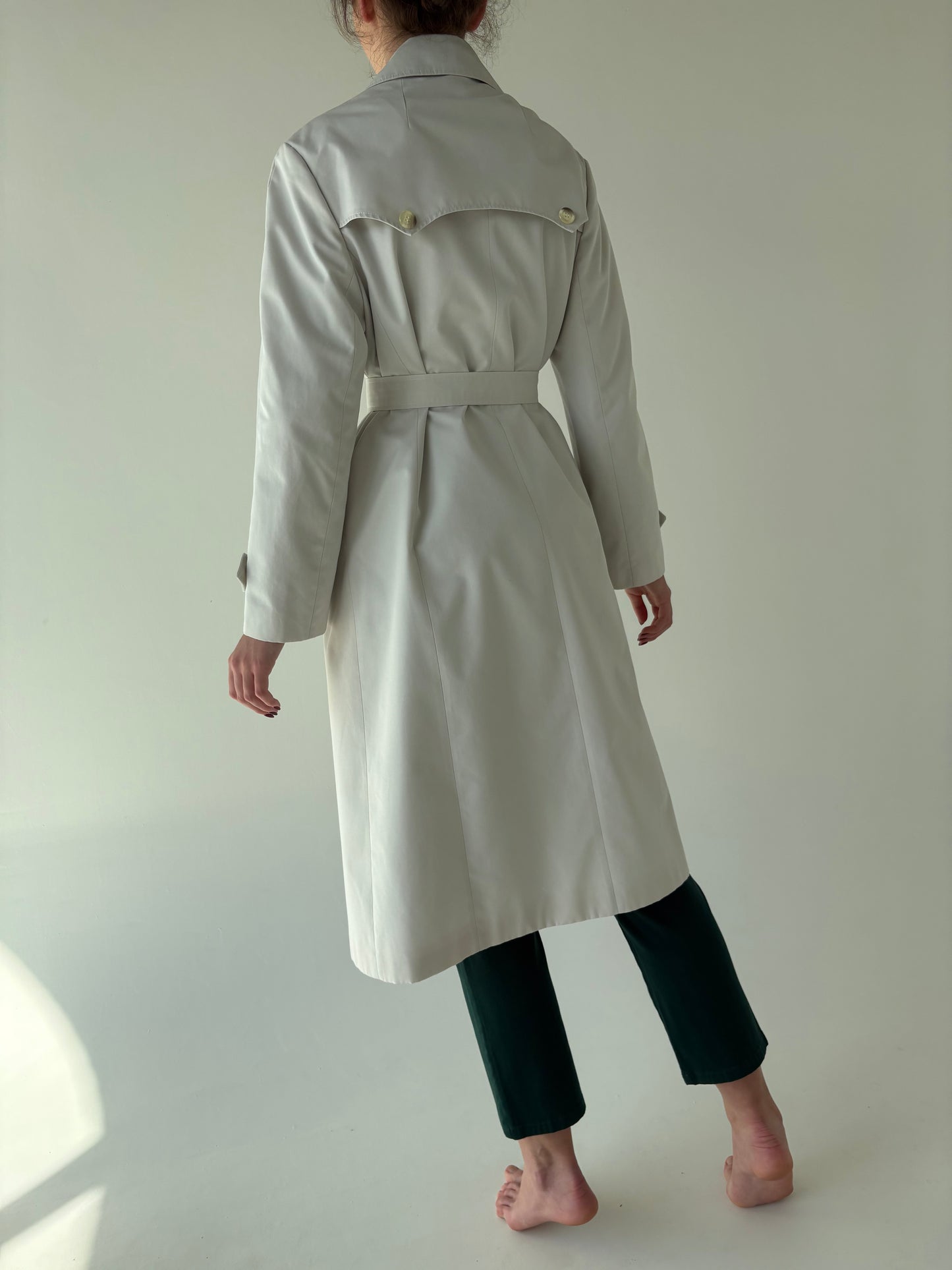 Trench vintage premium impermeabil off white cu talie marcată reglabilă
