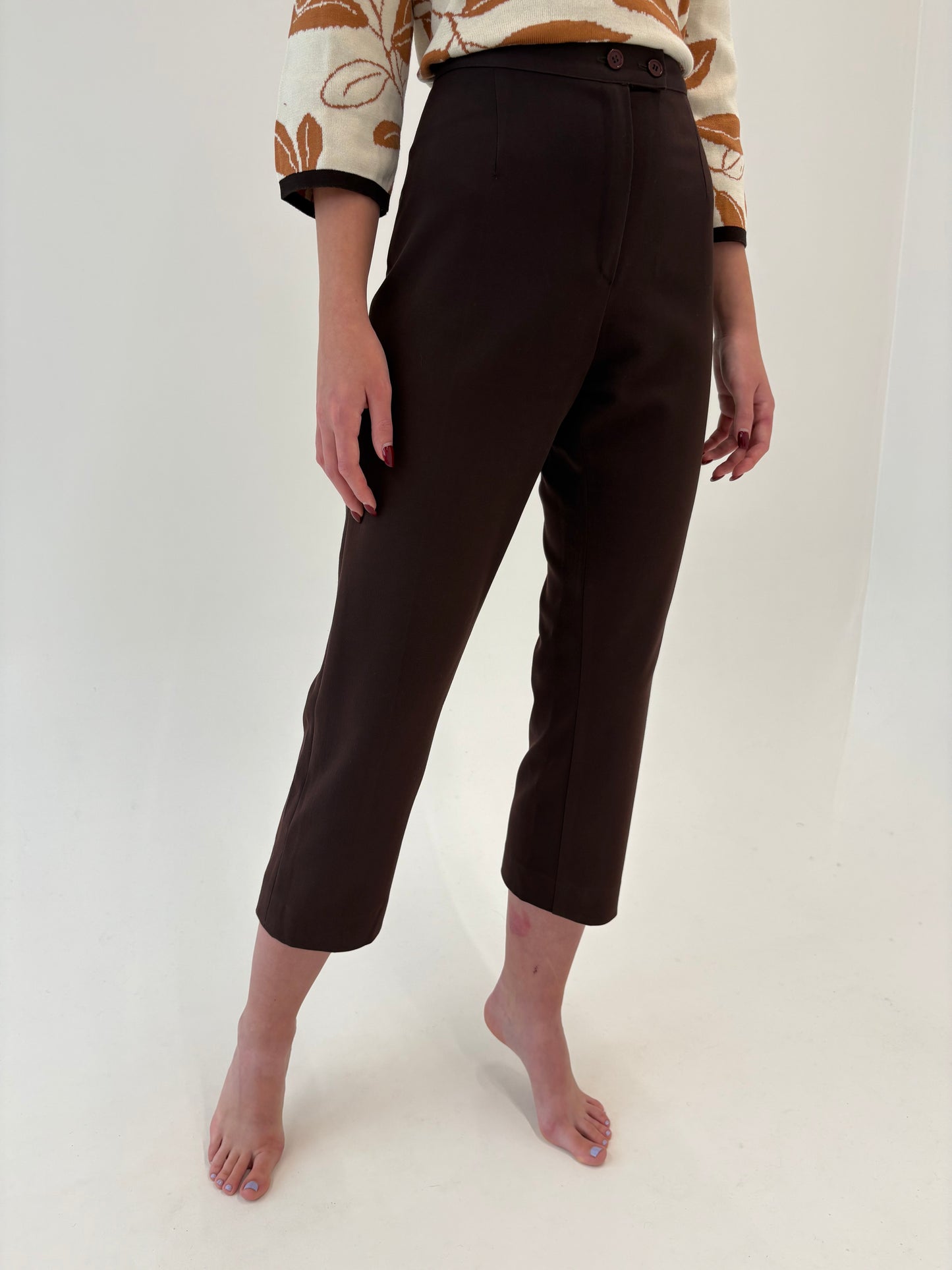 Pantaloni petite chocolate brown din twill din mix de lana extrafina