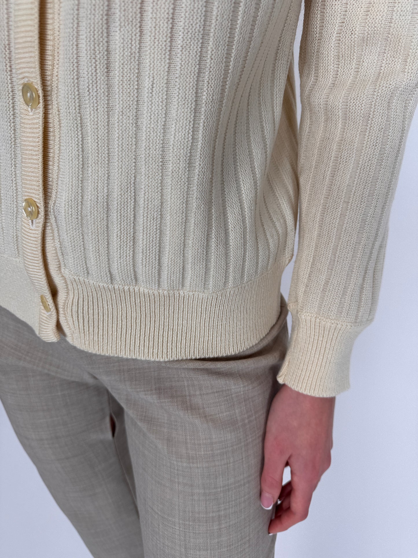 Cardigan vintage Lacoste din lana ribbed ivoire