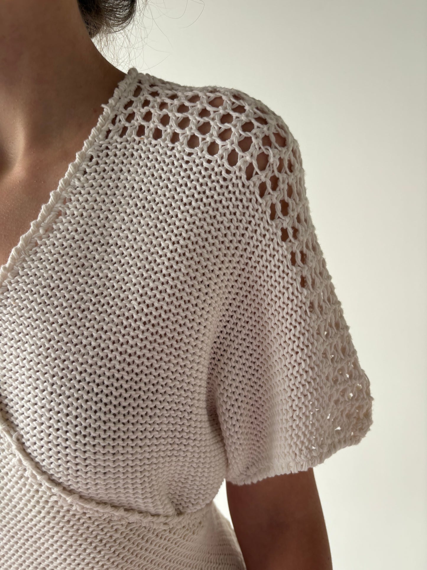 Top vintage super premium italian petrecut din bumbac off white