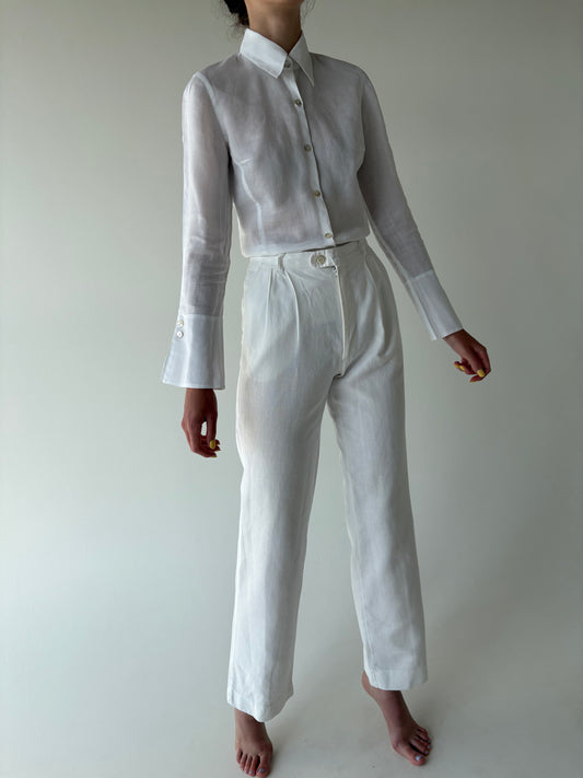 Pantaloni premium italienești cu pense din pânză moale de in și bbc