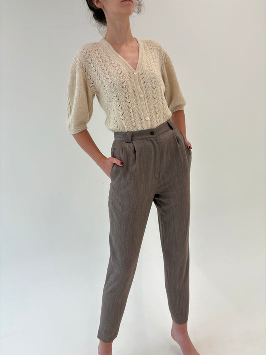 Pantaloni cafe au lait cu talie ultra înaltă mom fit din lana extrafina