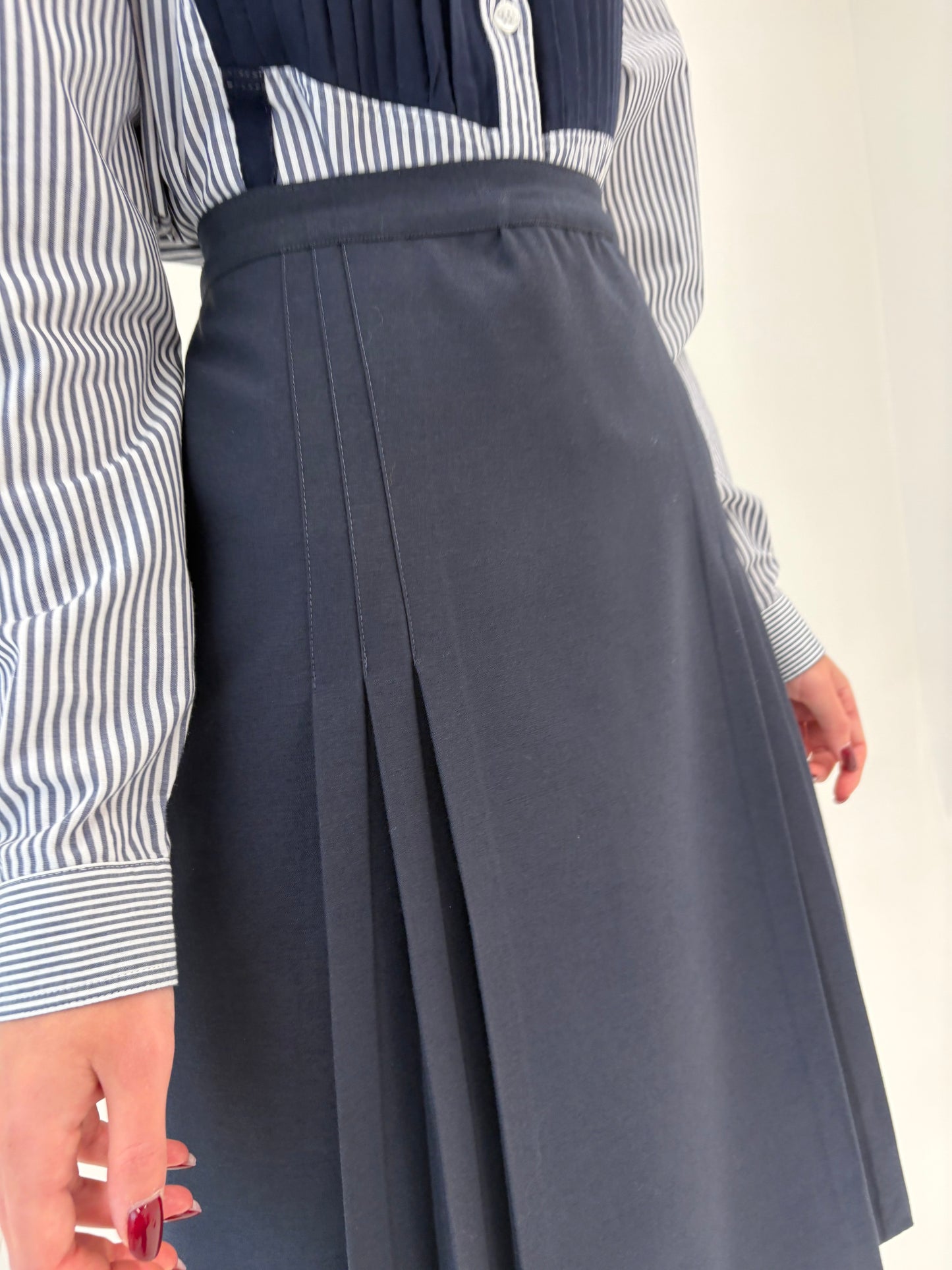 Fustă vintage plisată Navy blue din lana extrafina