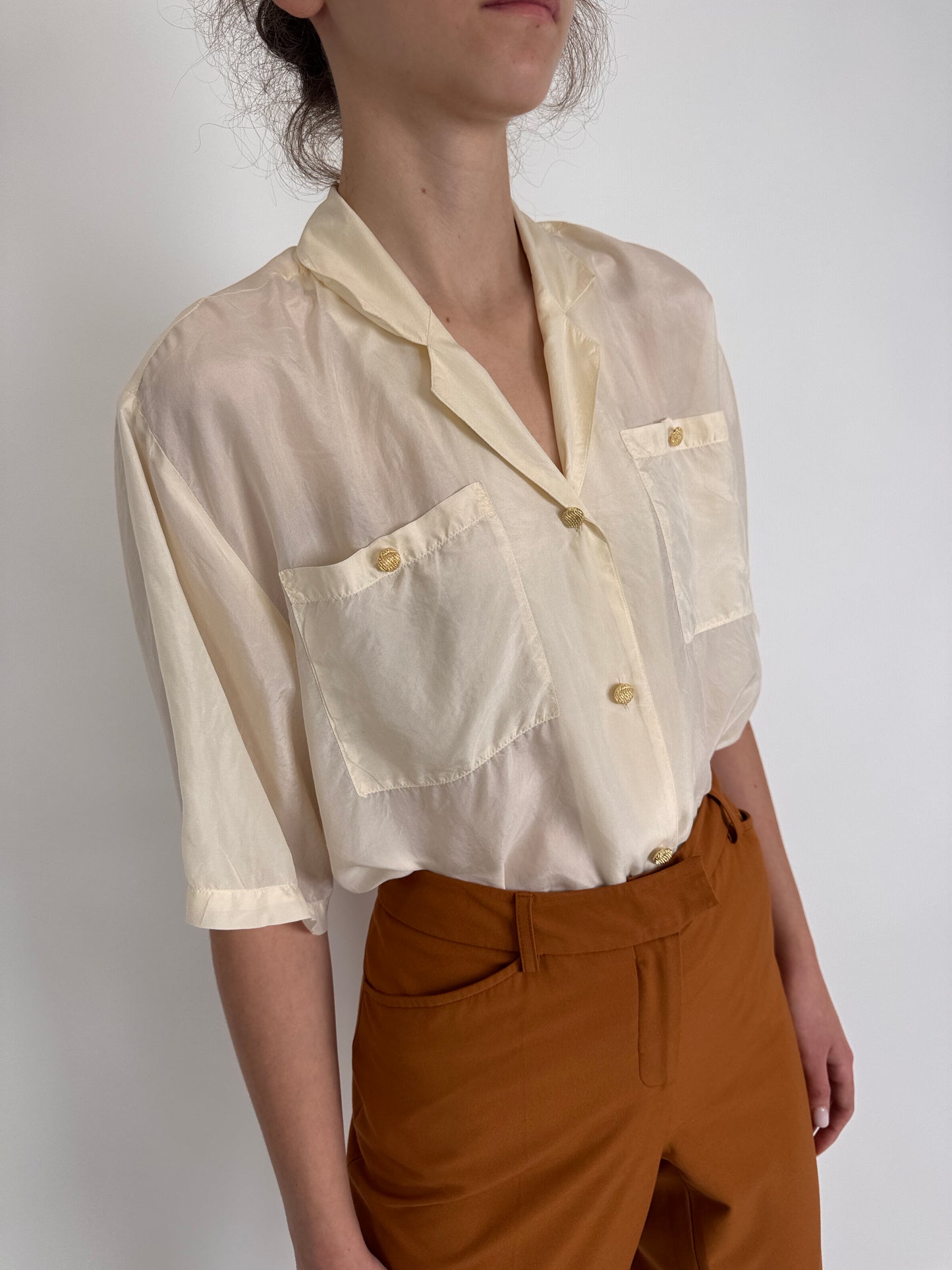 Cămașa vintage butter white din mătase naturală
