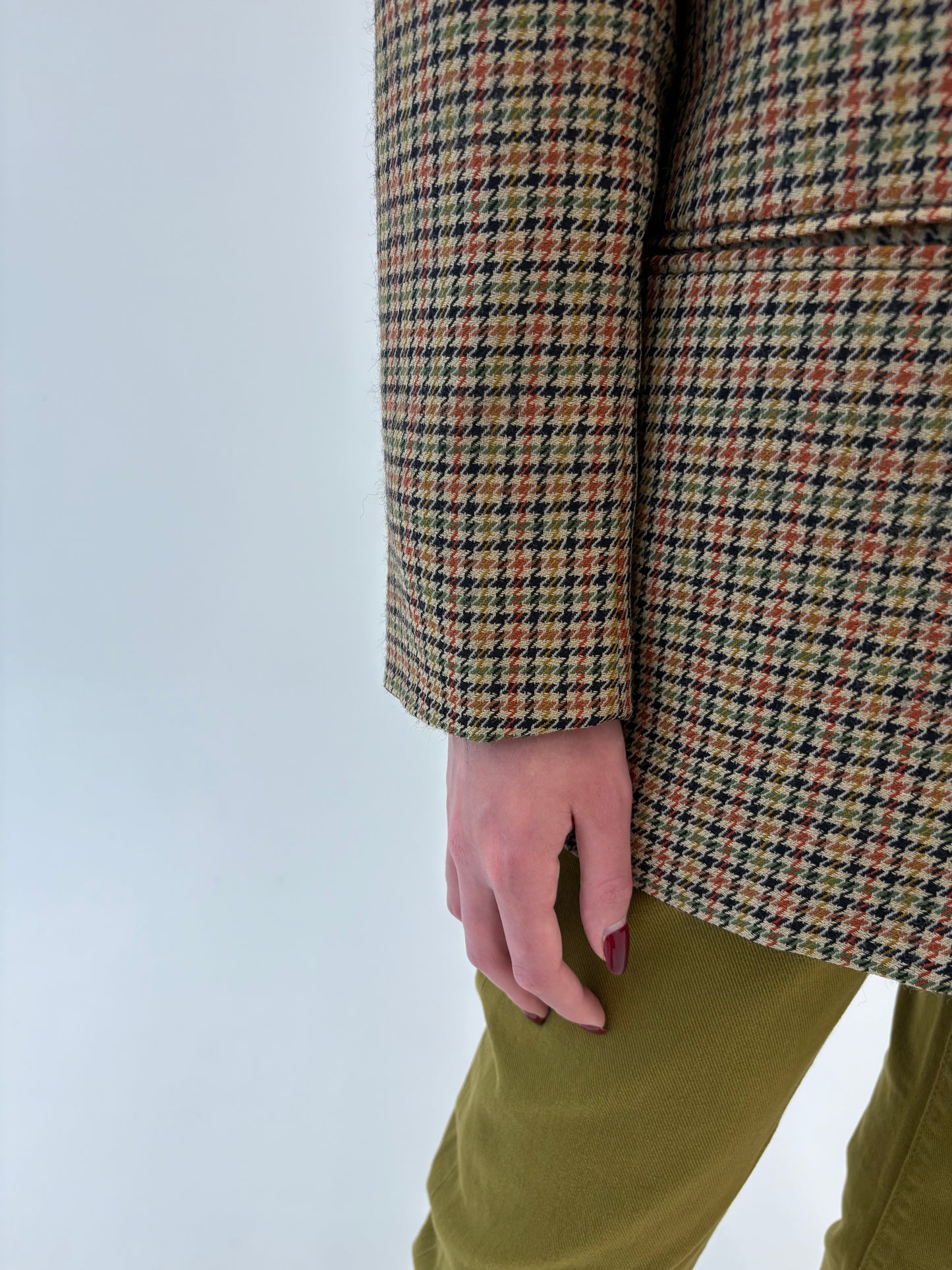 Sacou camel din tweed pied du coq excepțional de lana pura certificată extrafina