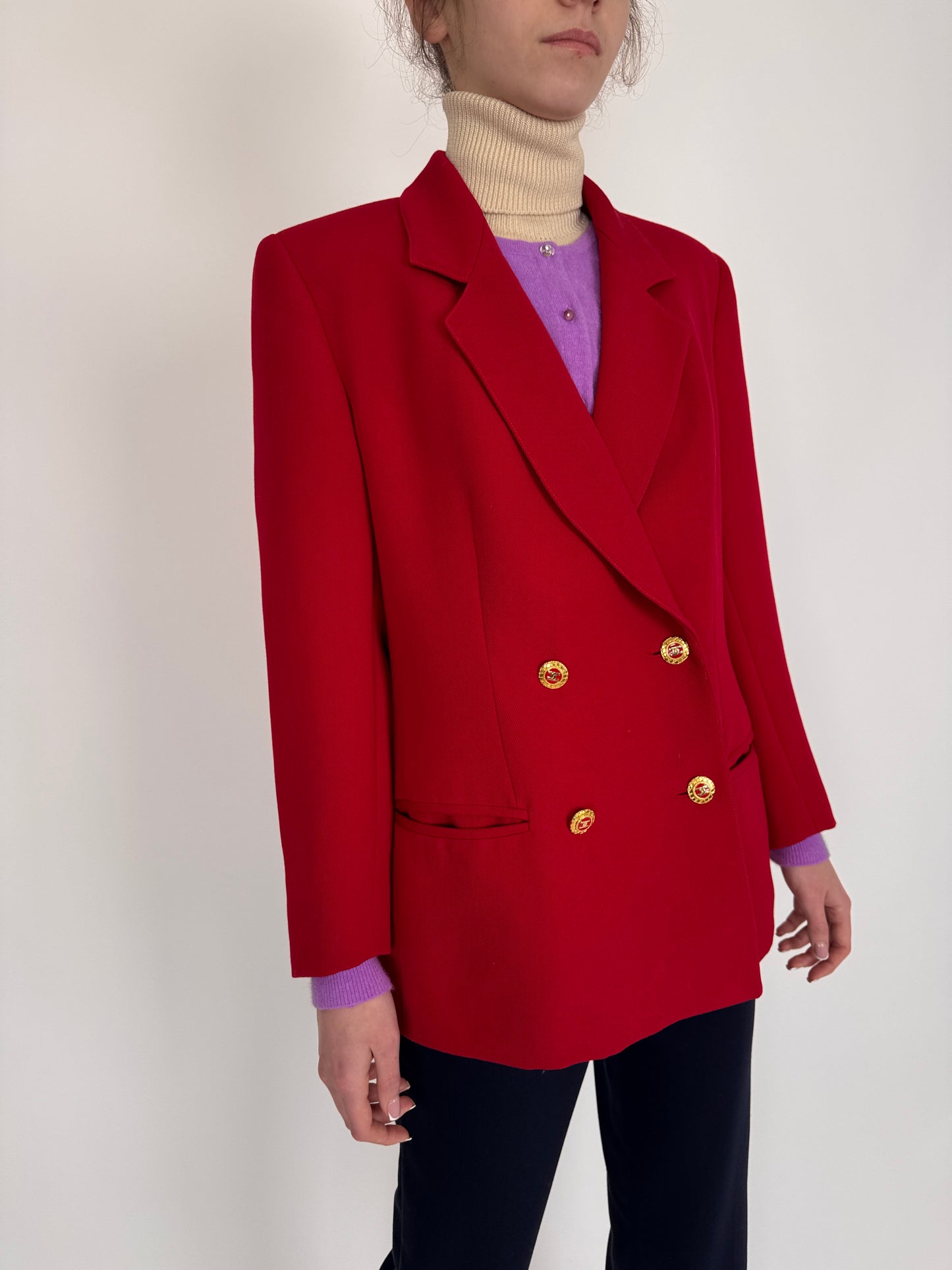 Sacou rasberry red din stofă structurată de lana extrafina