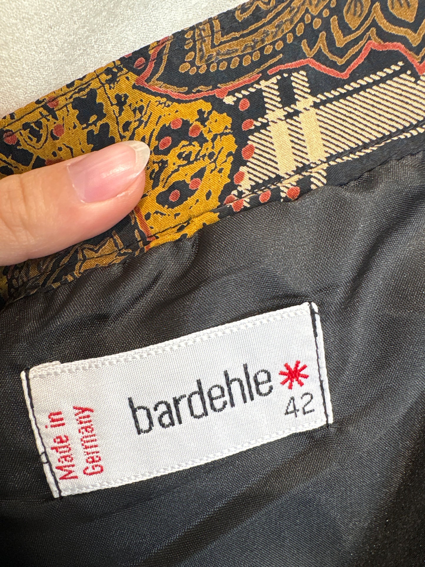 Fustă vintage din mătase naturală cu print paisley și buzunare