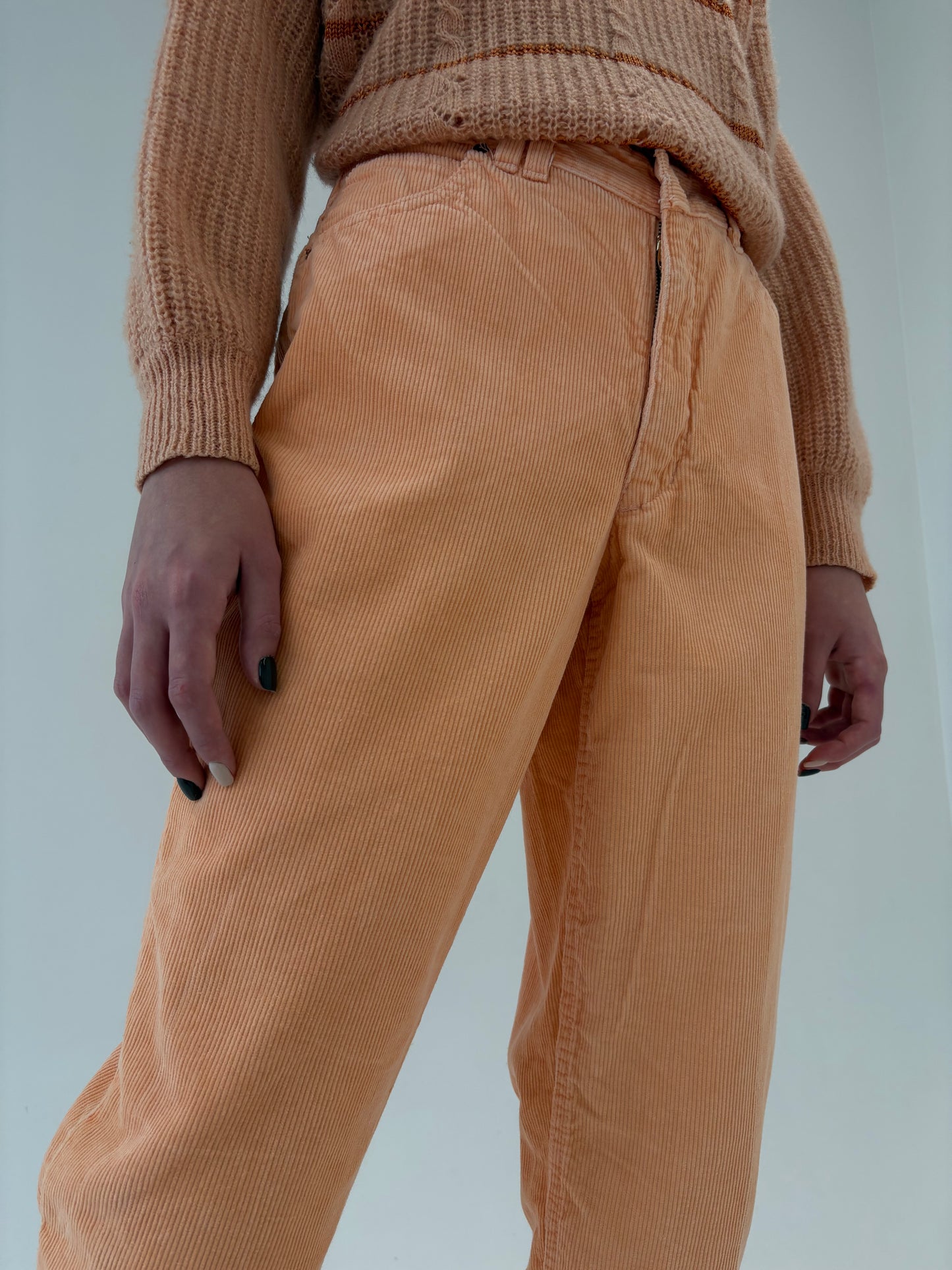 Pantaloni vintage din corduroy cu talie ultra înaltă marcată salmon orange