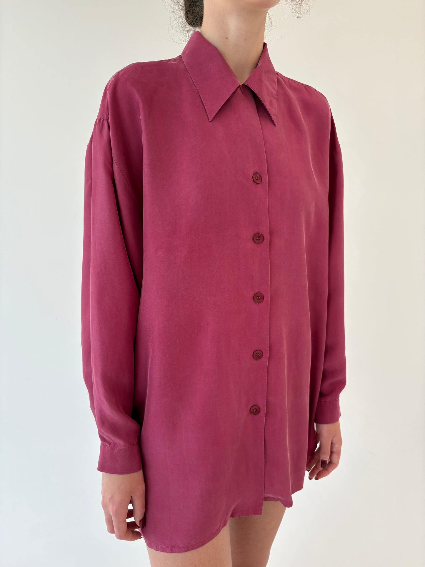 Cămașa din mătase naturală rasberry red petite