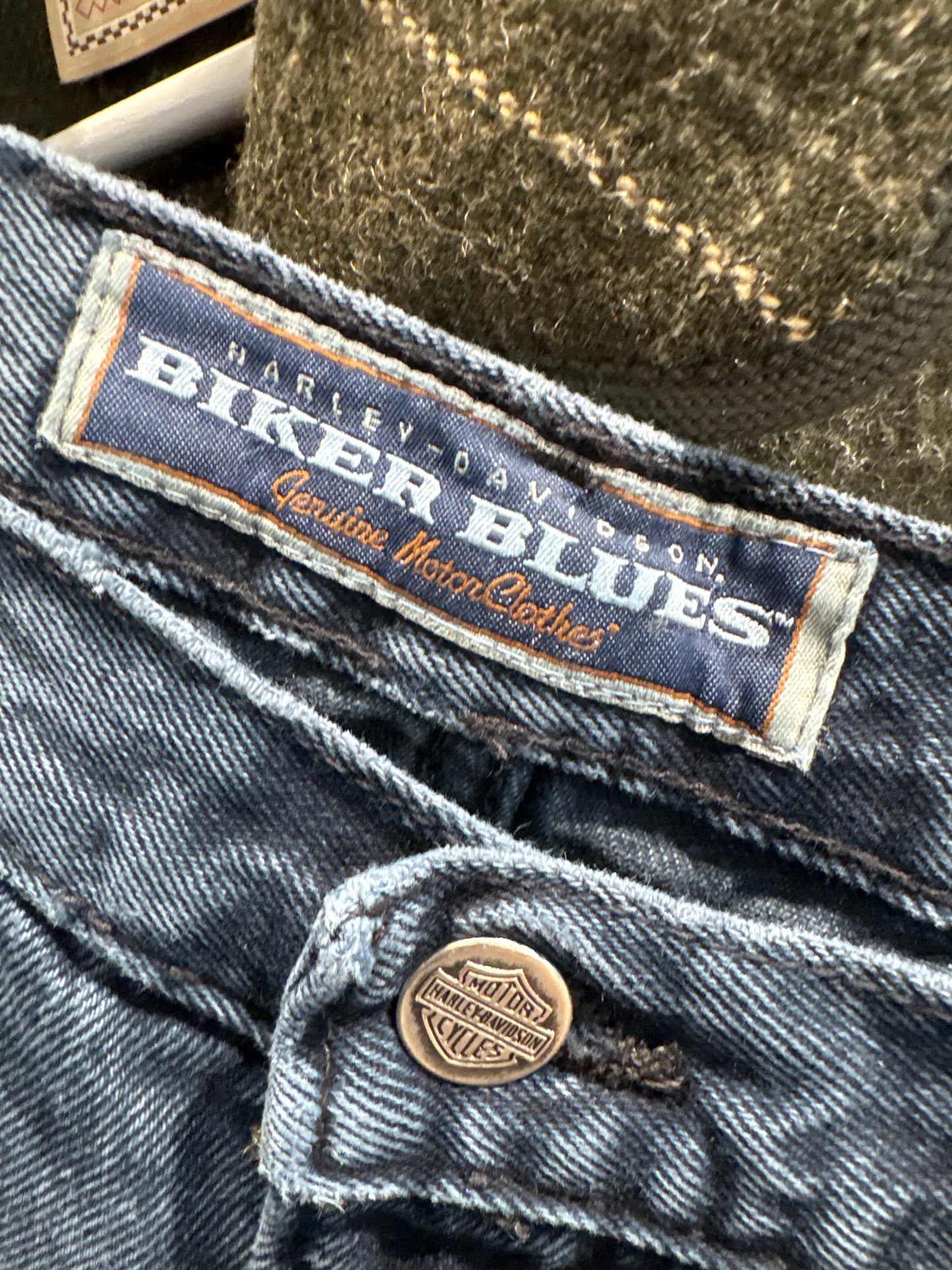 Jeans vintage dark wash tall americani din bumbac gros cu talie ultra înainta