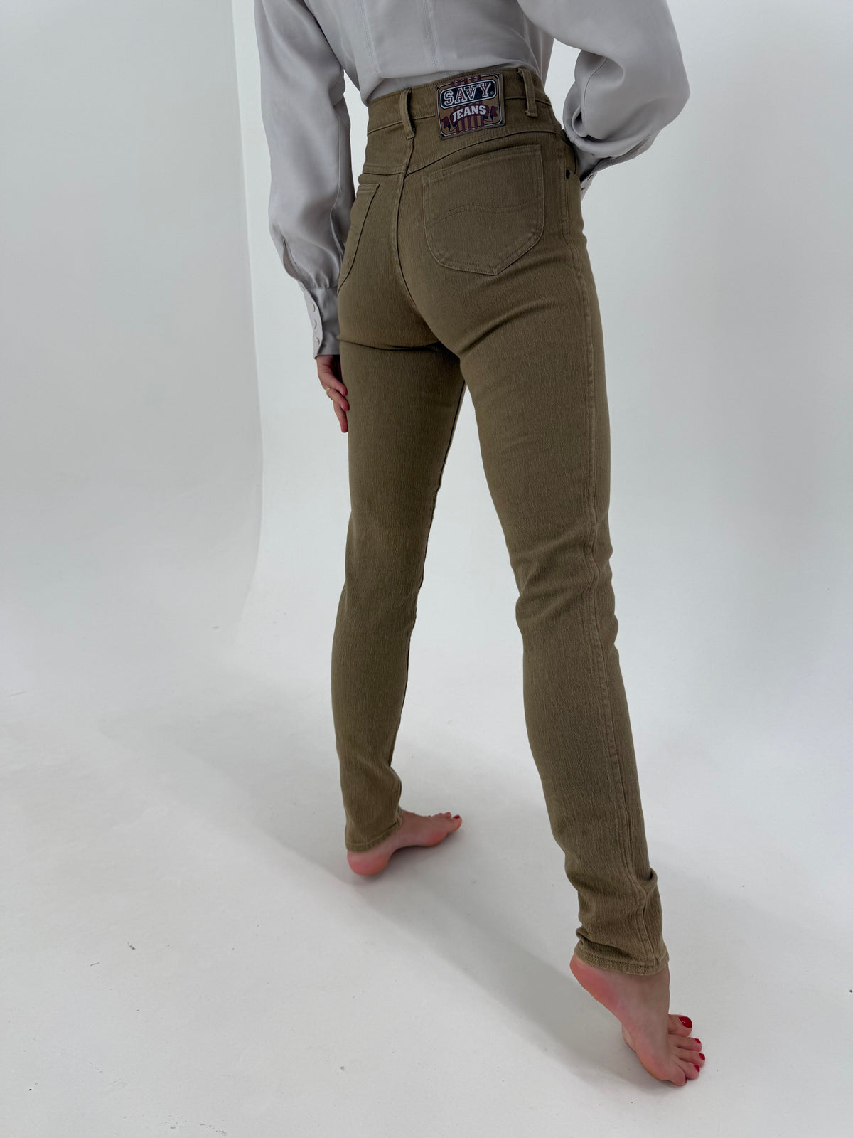 Jeans vintage tall ultra modelatori camel din material plin extrem de calitativ