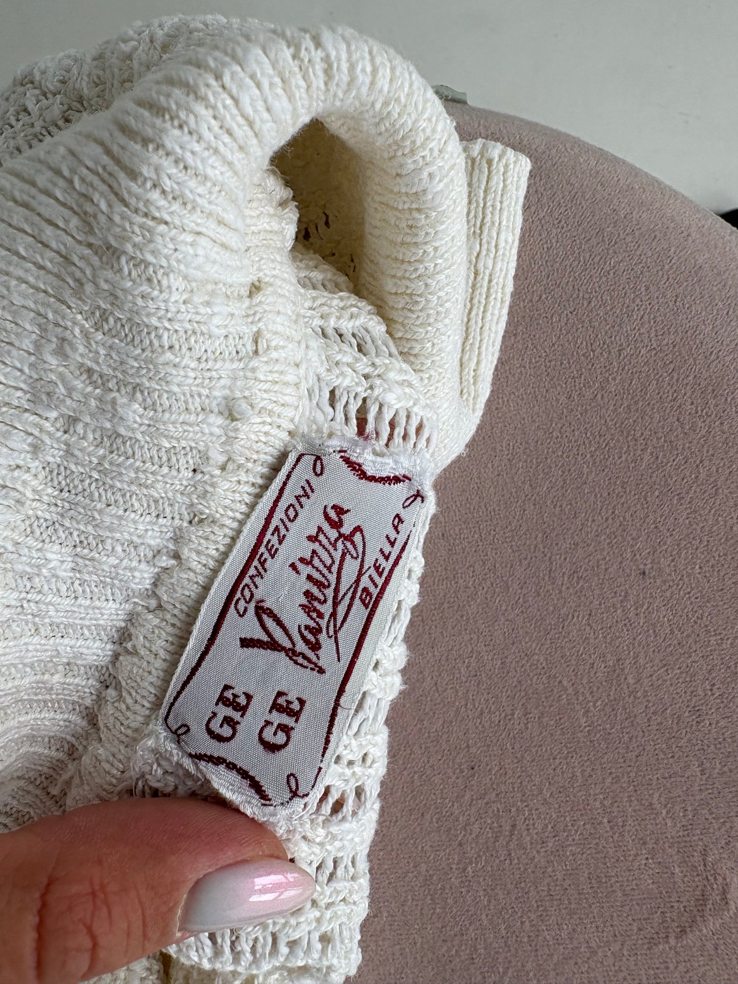 Top vintage polo excepțional light nude din jerse de vară texturat
