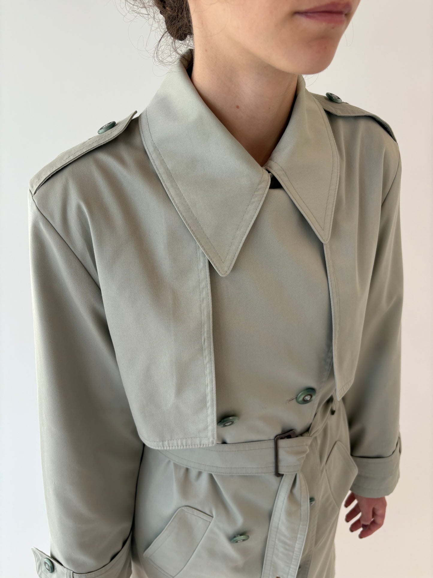 Trench vintage warm gray impermeabil din gabardină