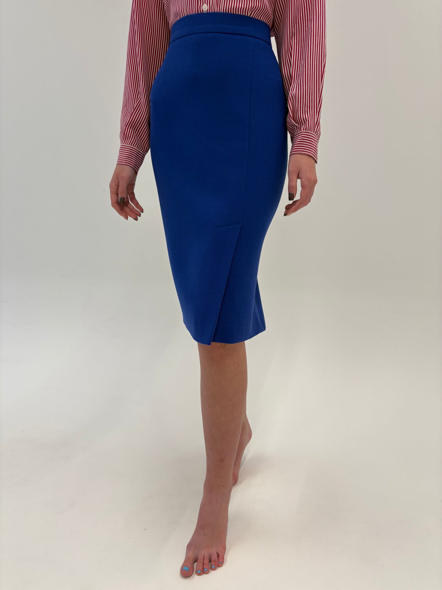 Fustă de brand luxury Louis Feraud albastru regal din tweed extrafin de lana