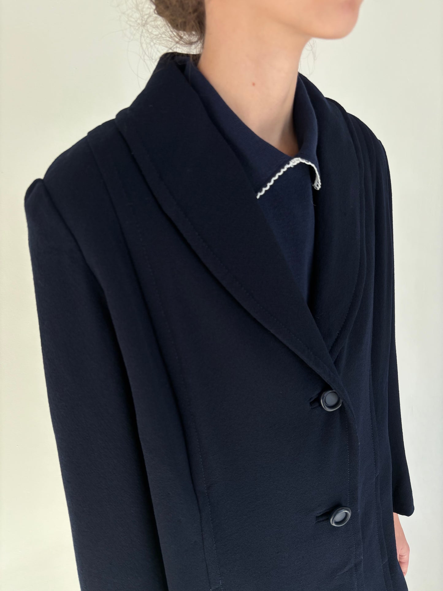 Palton vintage petite Navy blue din lana ușor structurată