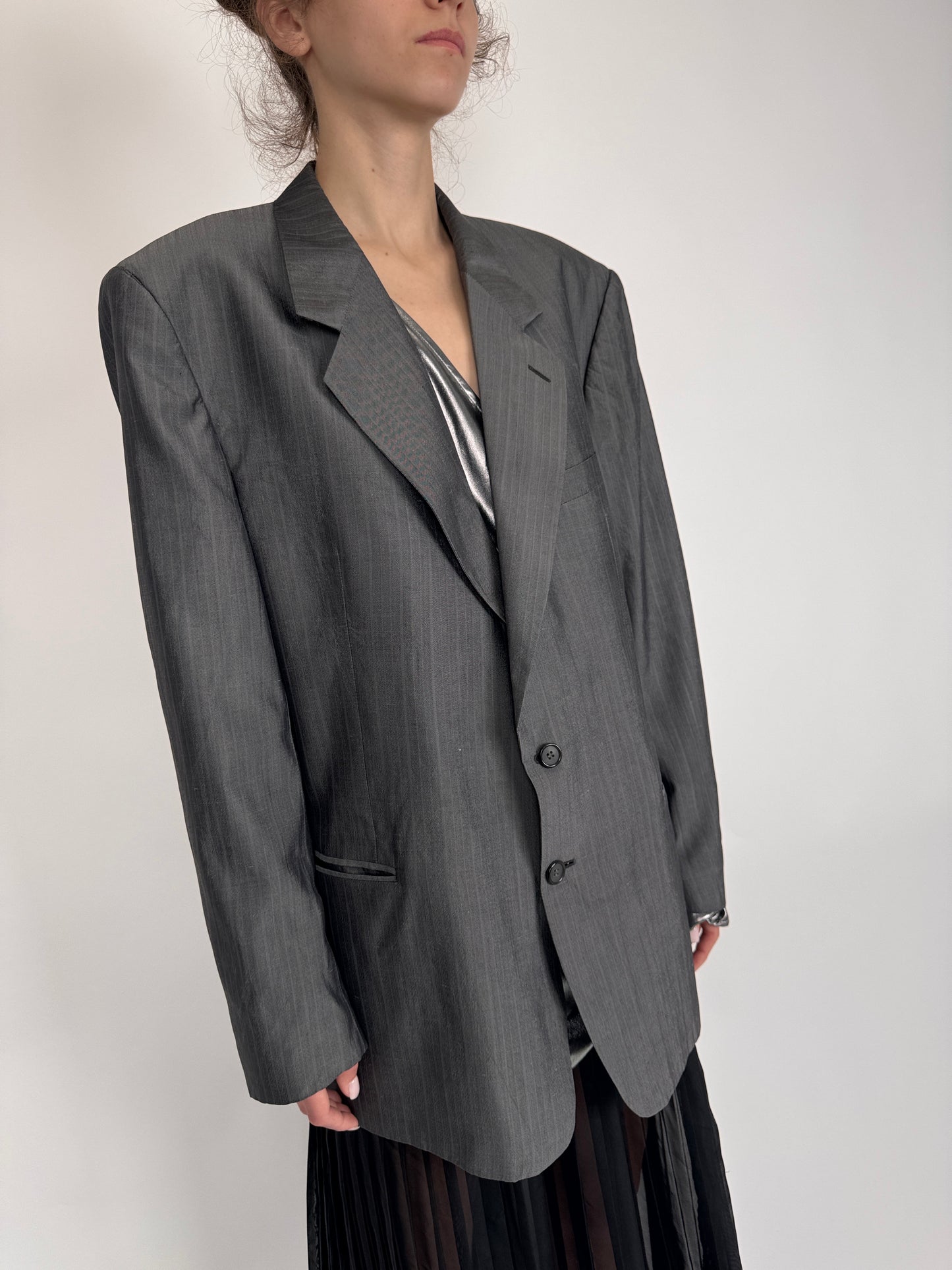 Sacou silver gray din mătase naturală