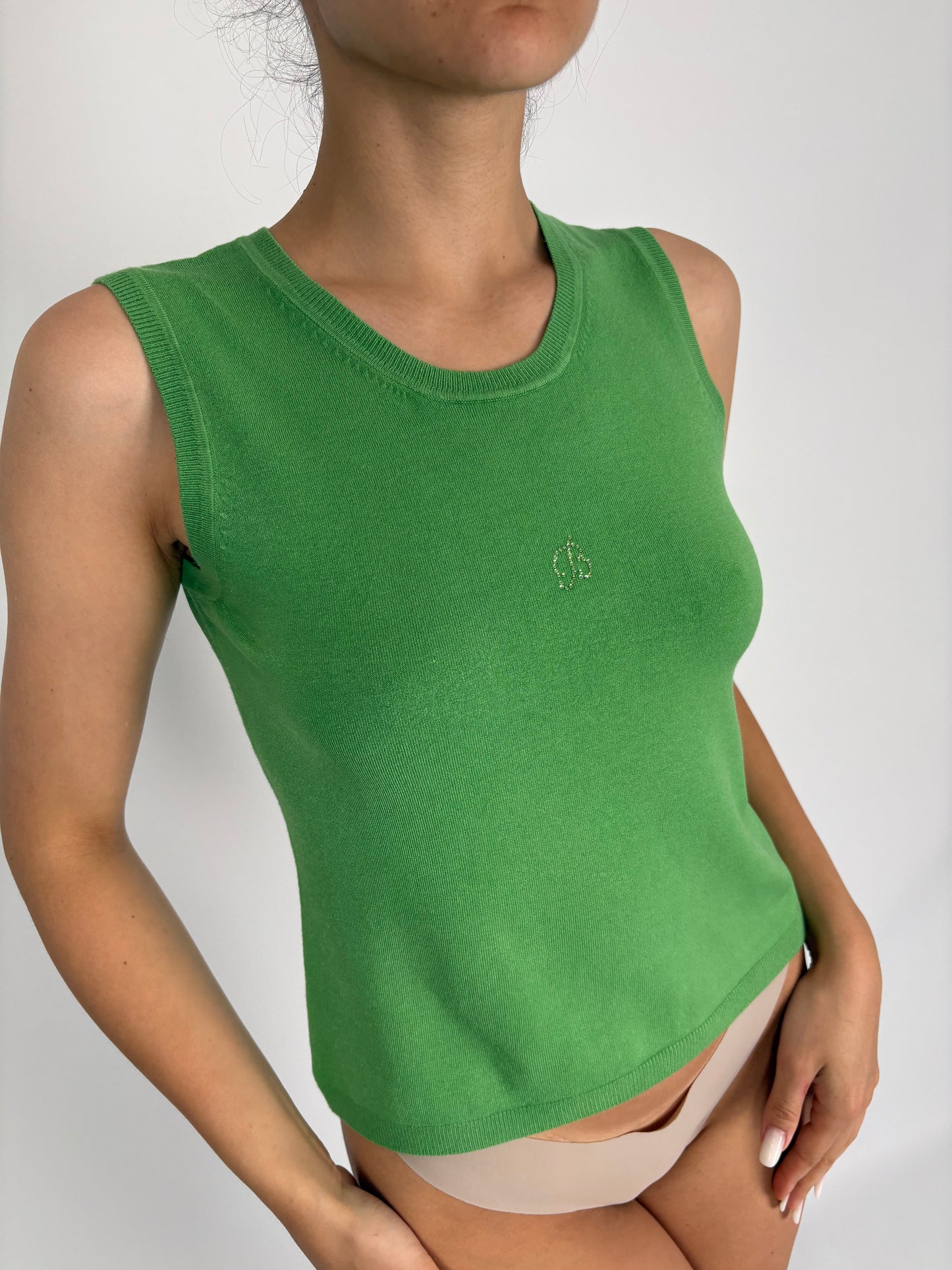 Top verde tare din jerse de bumbac