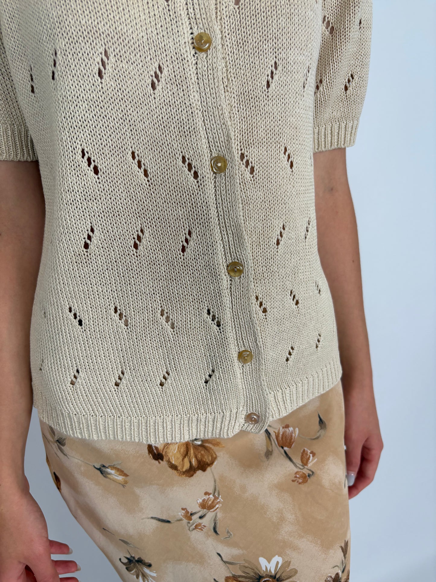 Top premium light nude din jerse dantelat de vară