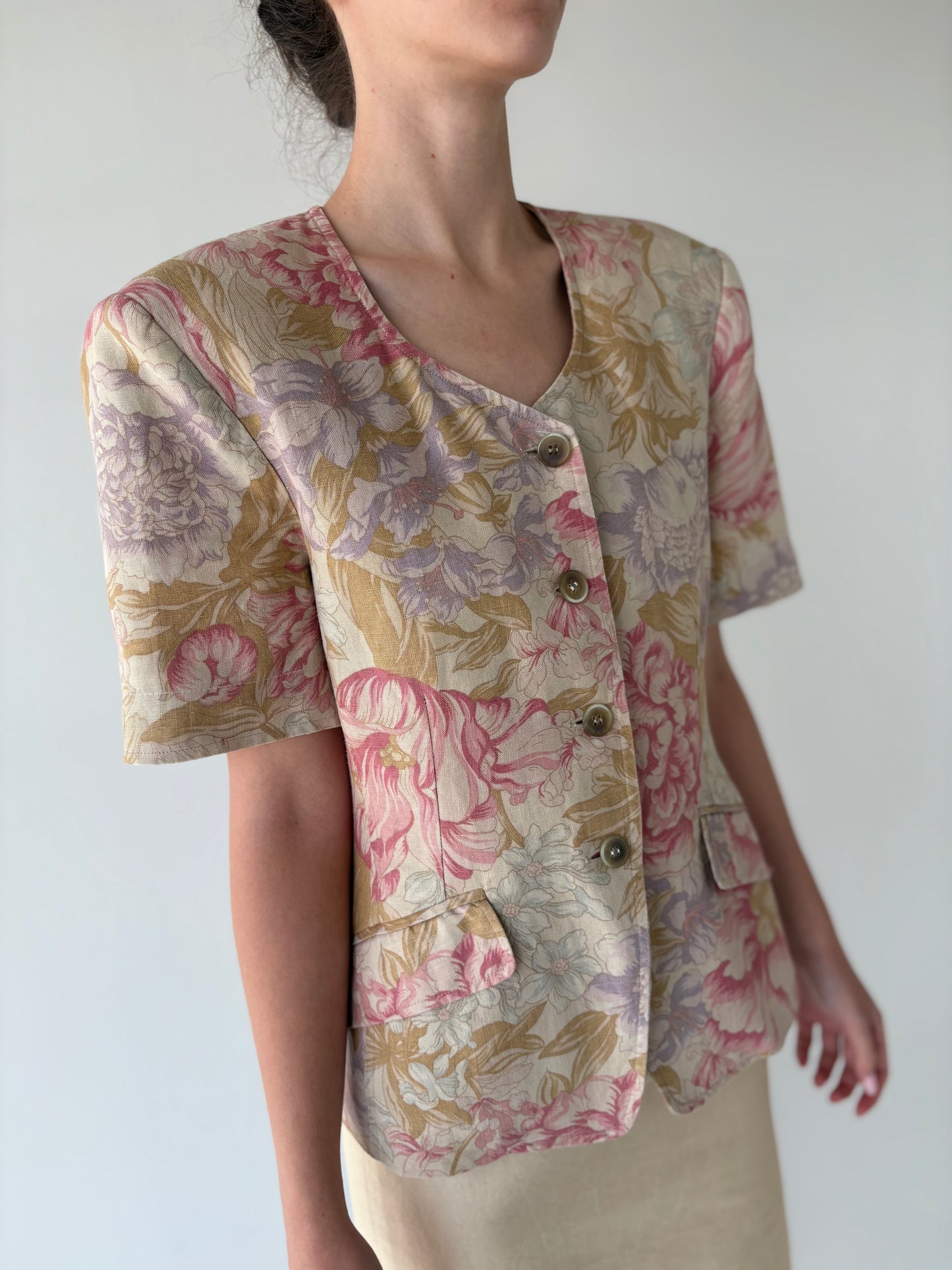 Sacou luxury Marella by Max Mara ușor cambrat din in cu print floral