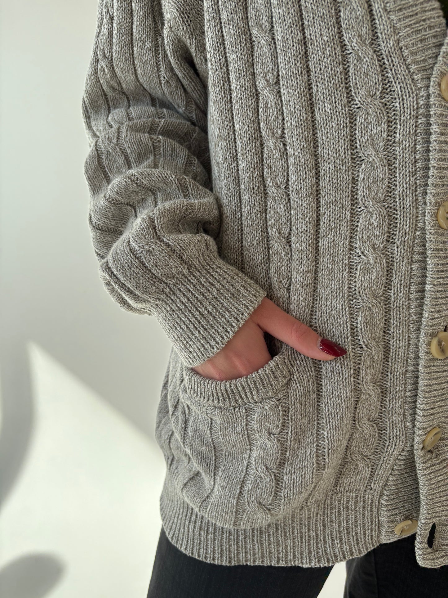 Cardigan vintage de gramaj mare cu torsade din bumbac greu