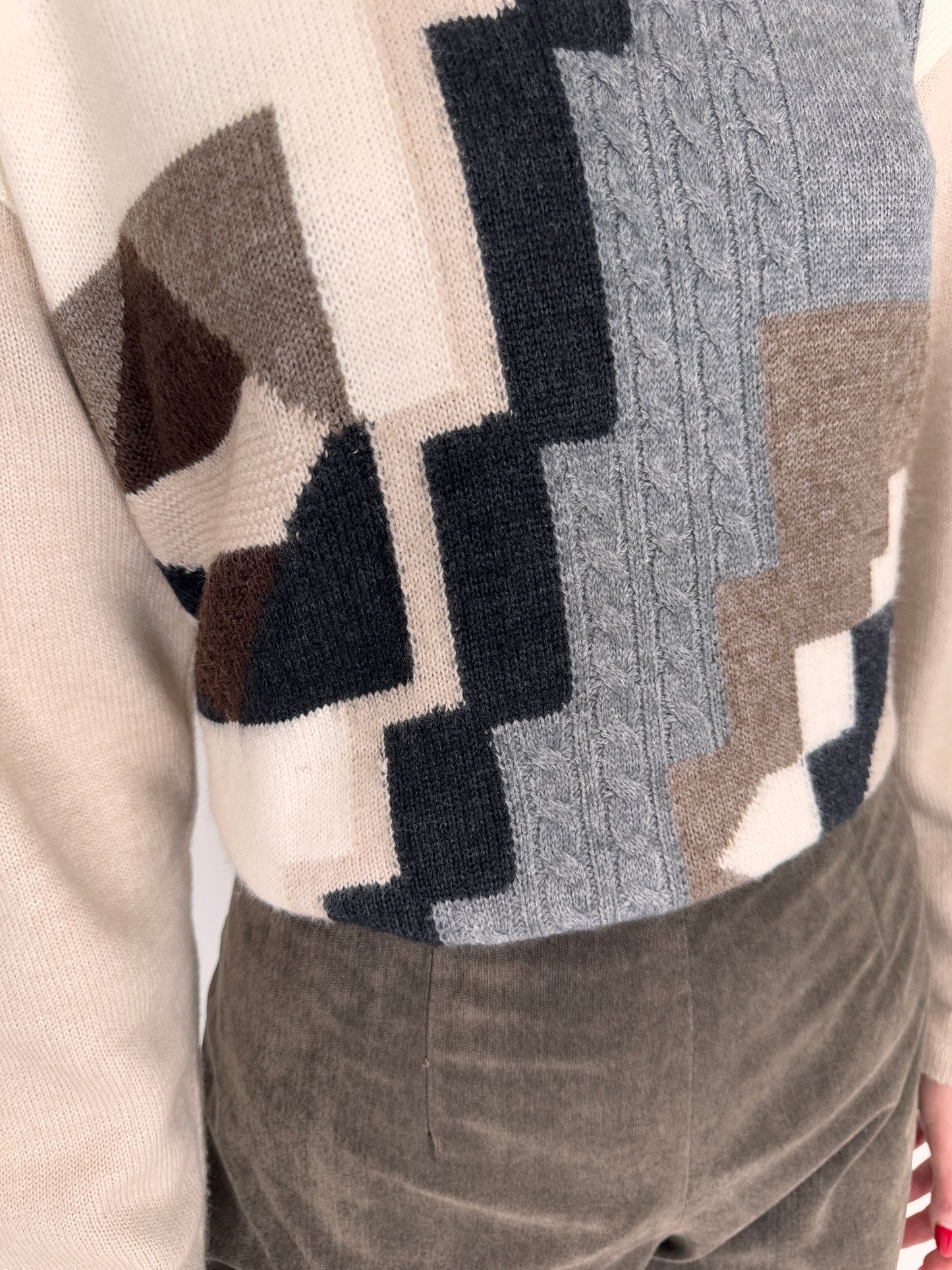 Pulover cu print geometric din lana extrafina de gramaj mare