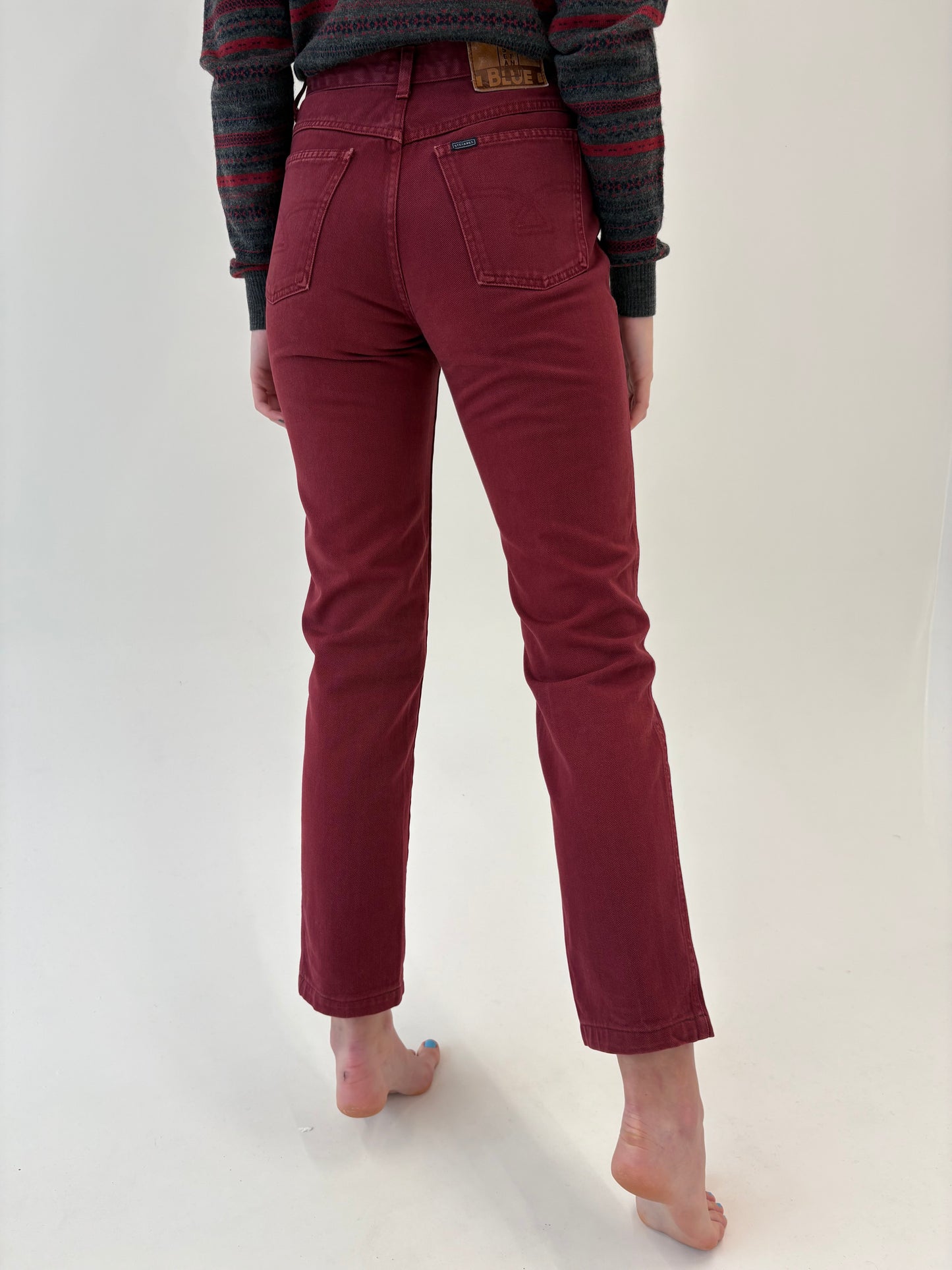 Jeans burgundy vintage premium Stefanel cu talie înaltă mom fit