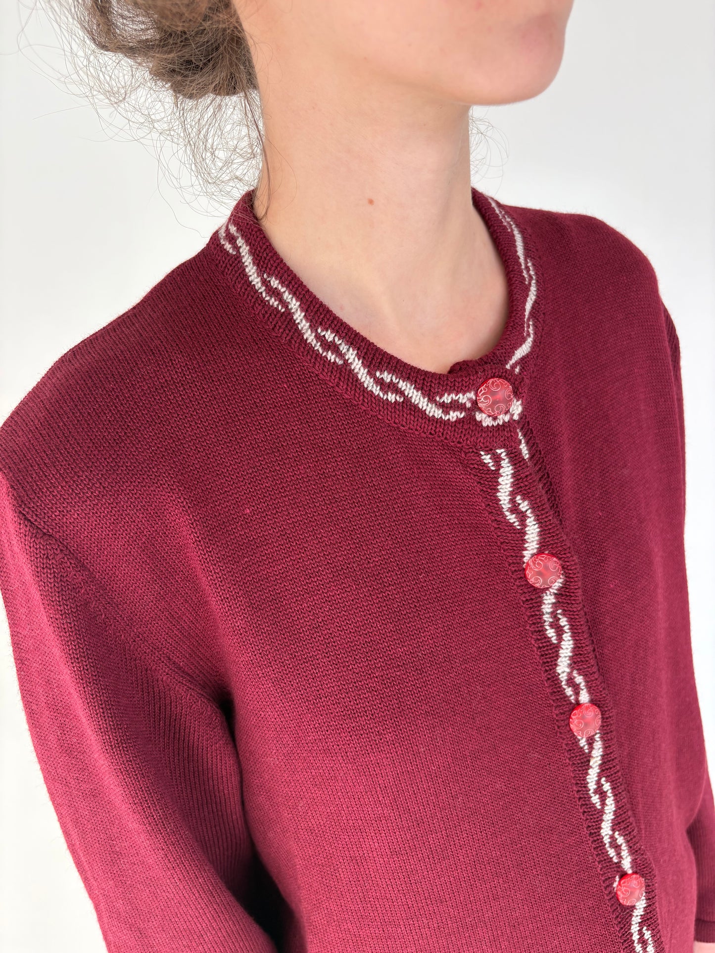 Cardigan vintage burgundy gros petite din lana merino extrafina