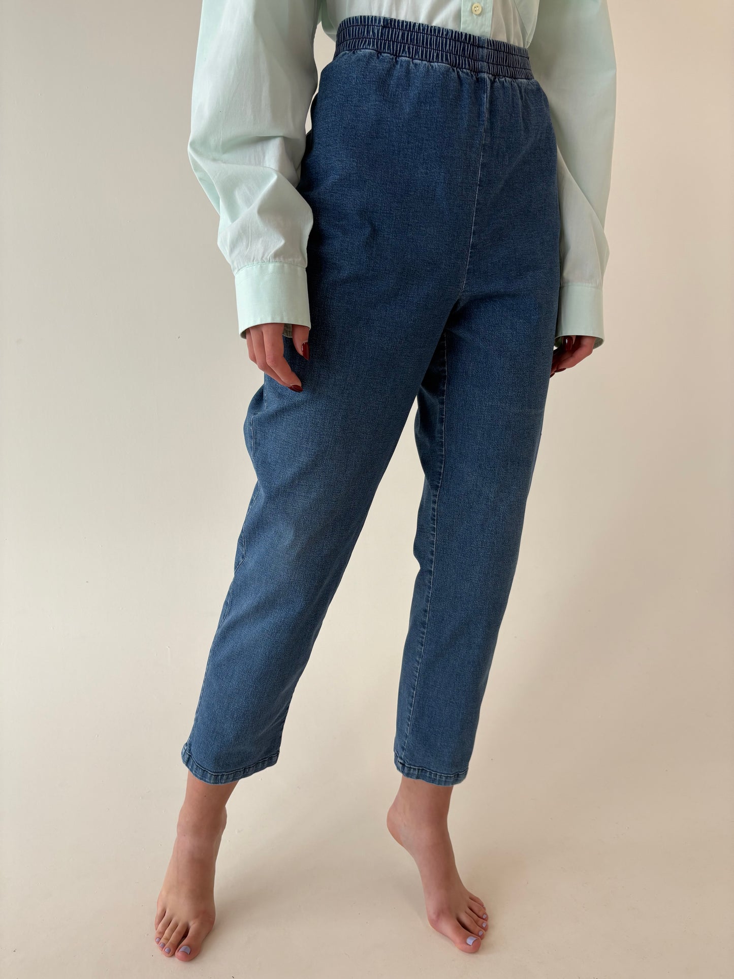 Jeans vintage ultra confort modelator classic wash cu talie mai generoasă