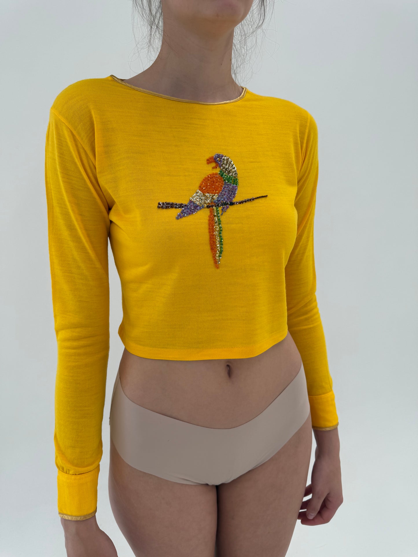 Soft knit de vară old vintage saffron yellow cu aplicații manuale delicate