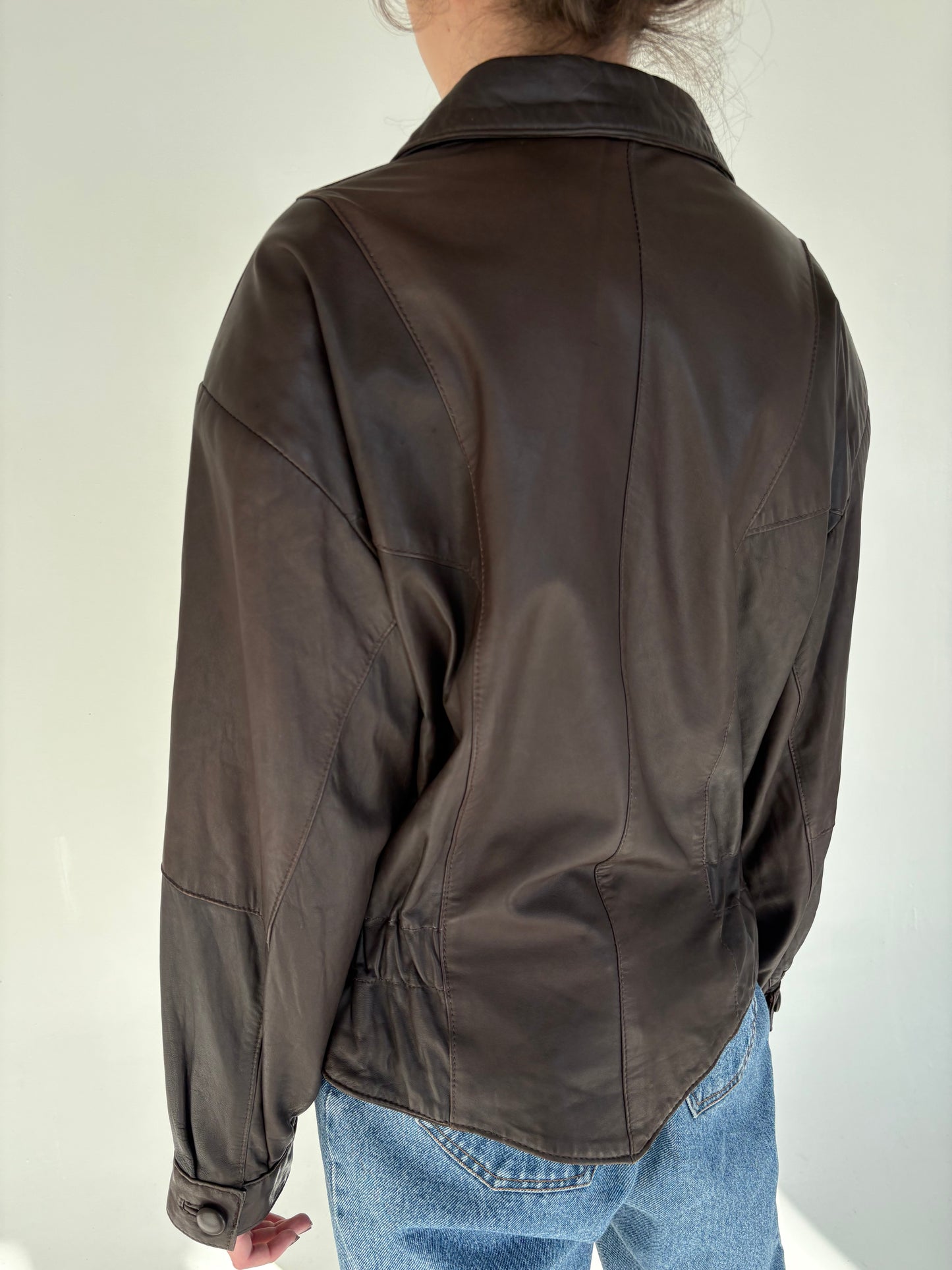 Geacă vintage cambrata din piele extrem de moale chocolate brown
