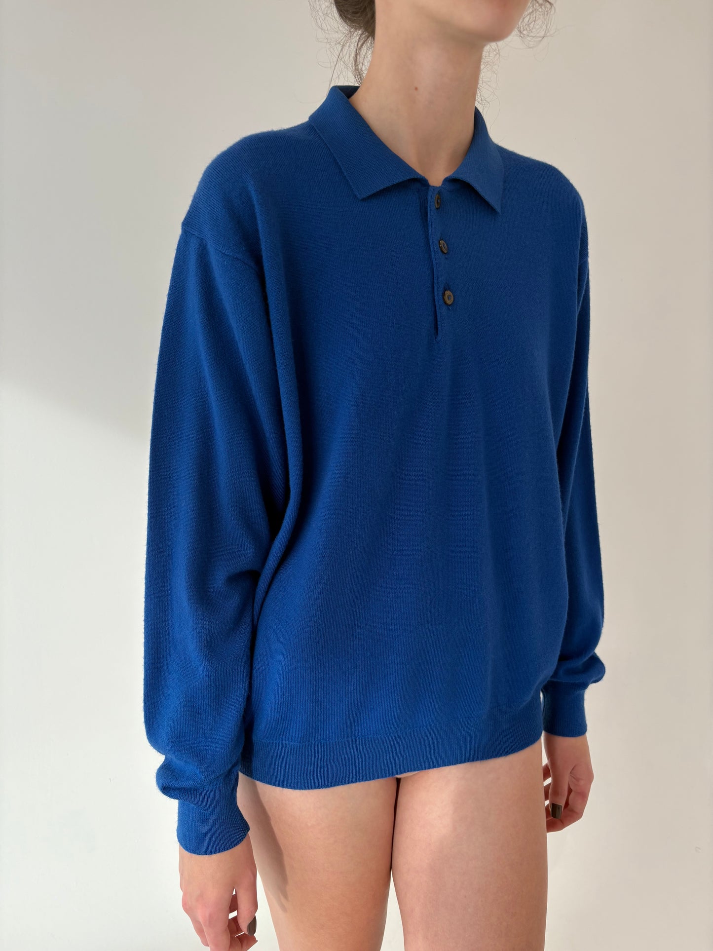 Pulover vintage polo italian albastru regal din lana merino extrafina