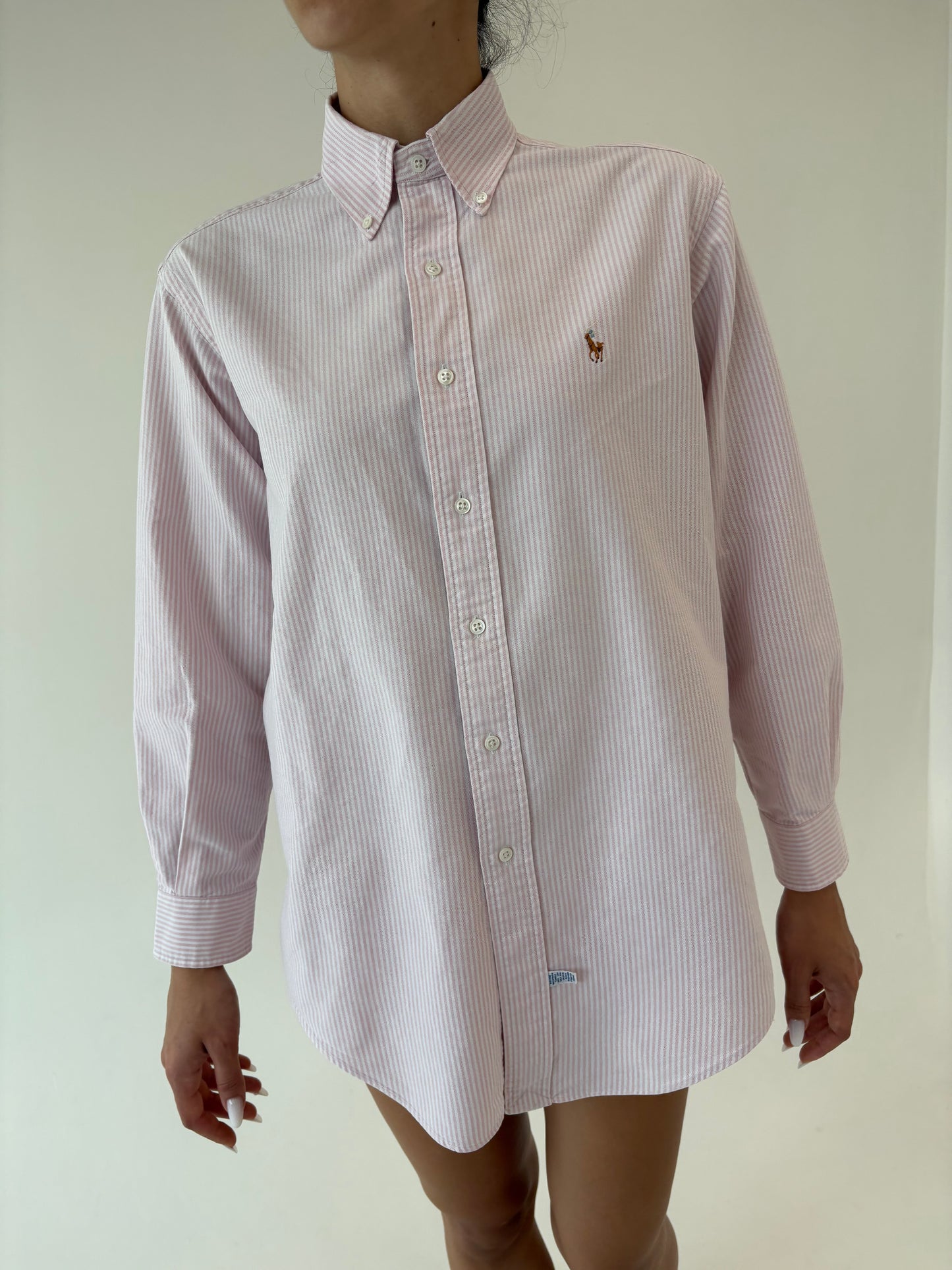 Cămașa Ralph Lauren petite cin poplin gros cu dungi powder Pink verticale