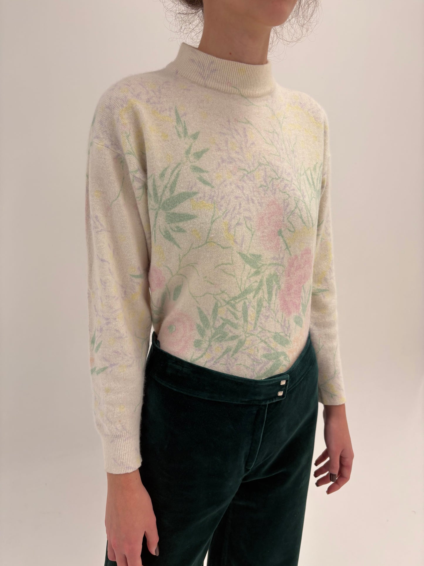 Maleta vintage petite butter white cu print sublim din lana extrafina și Angora