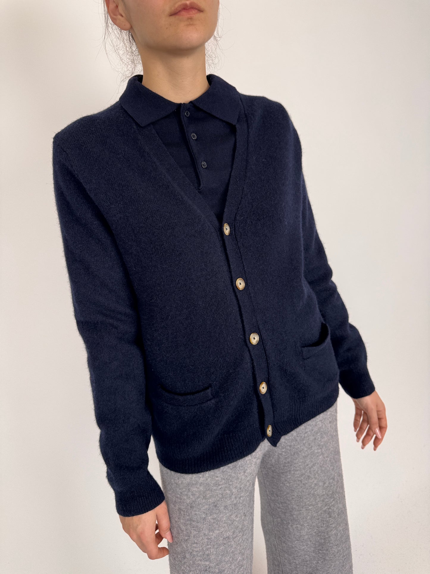 Cardigan premium italian din lana extrafina Navy blue