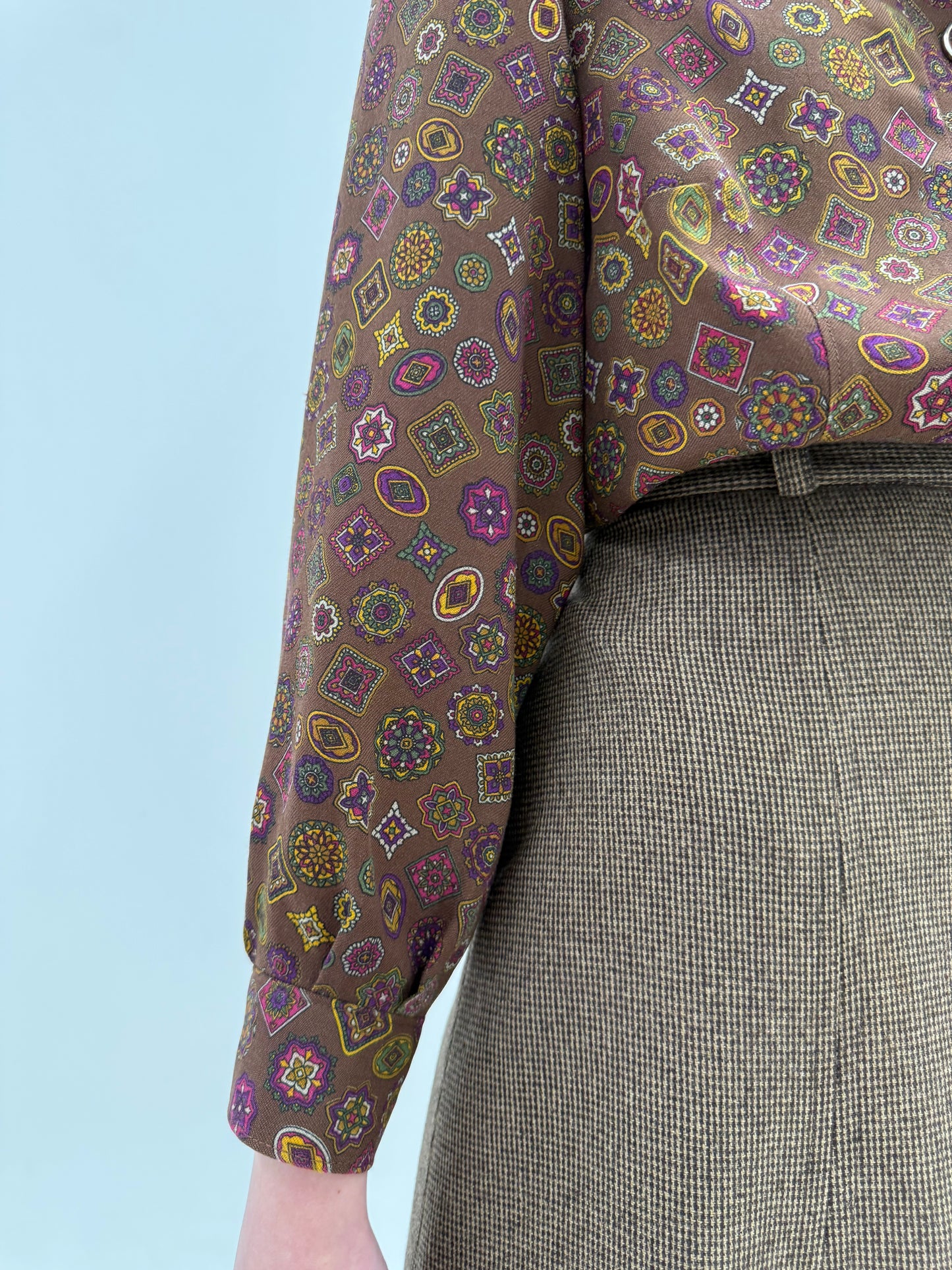 Fustă vintage midi taupe brown din lana extrafina cu talie ultra înaltă