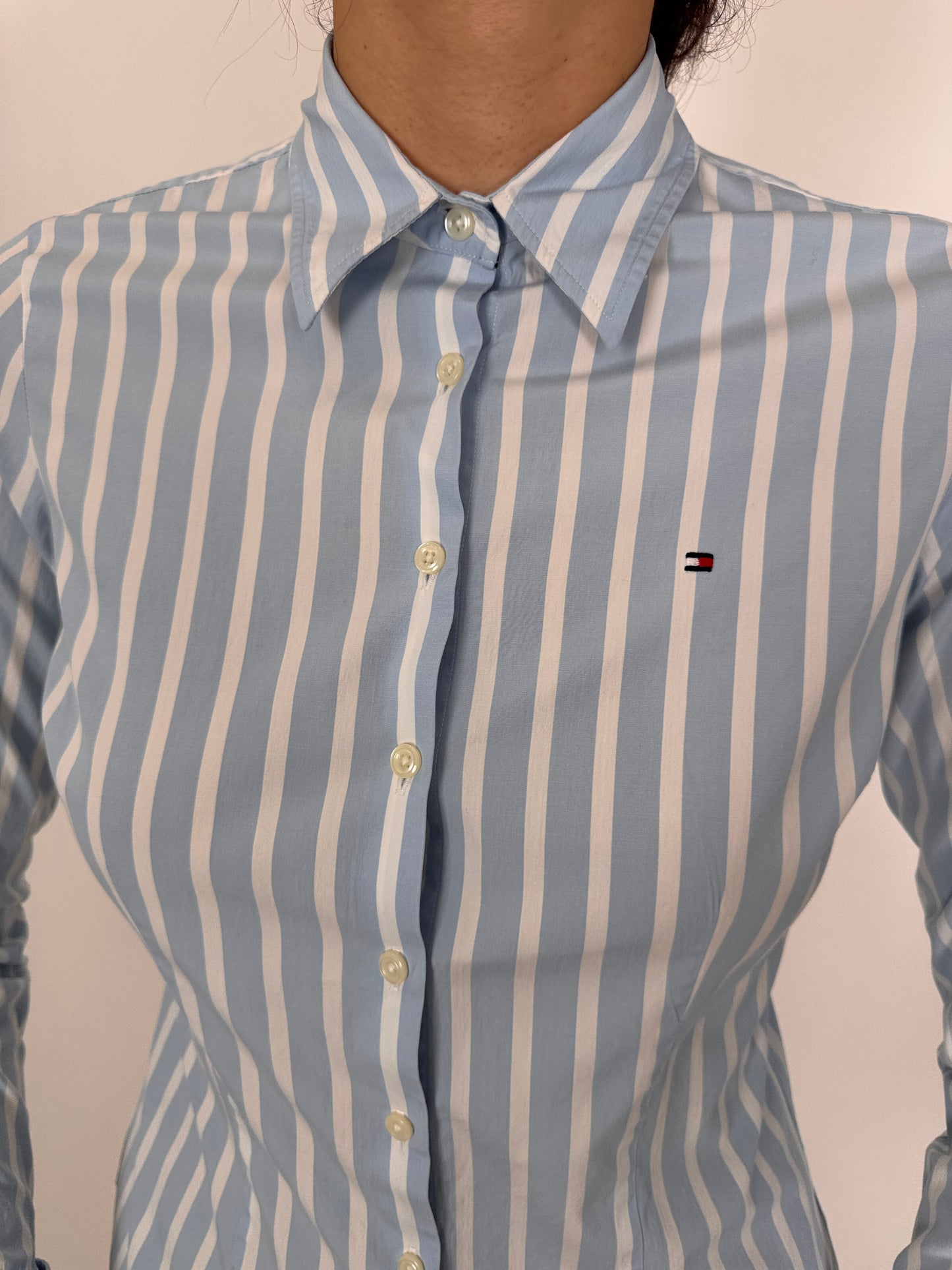 Cămașa cambrata Tommy Hilfiger usor strech cu dungi baby blue