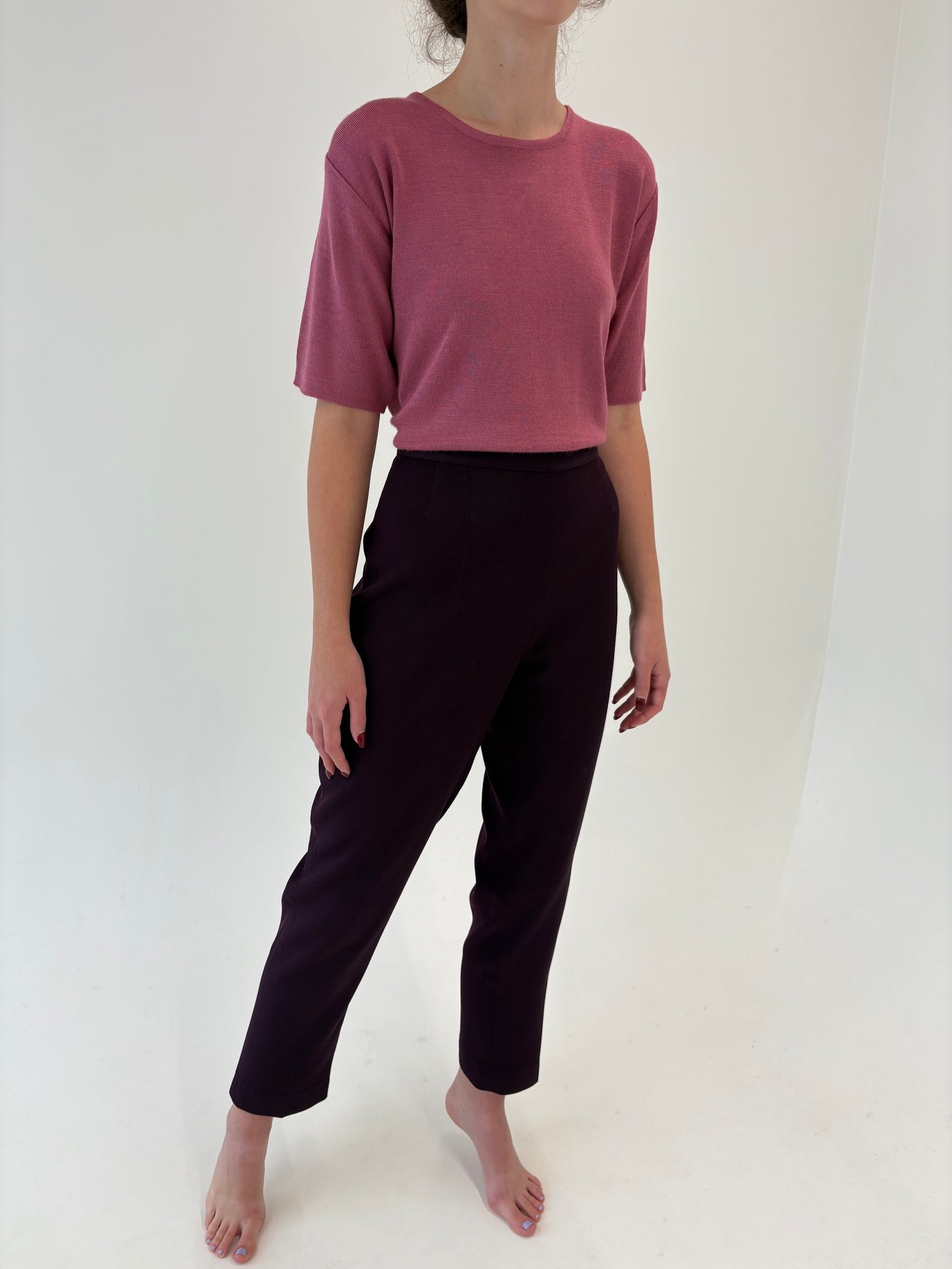Pantaloni aubergine italienești din twill excepțional de lana extrafina
