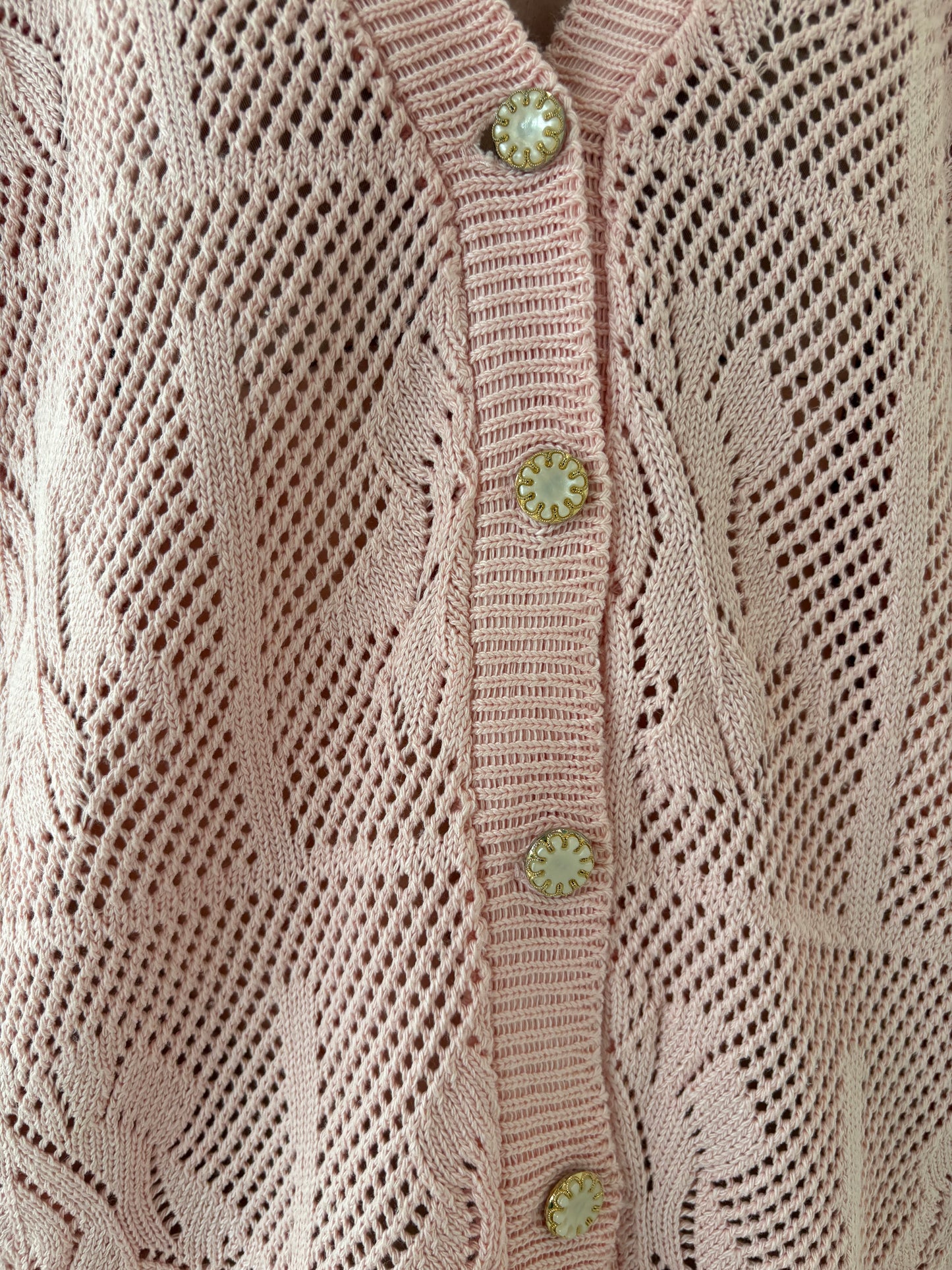 Cardigan vintage din macrame gros de bumbac powder pink