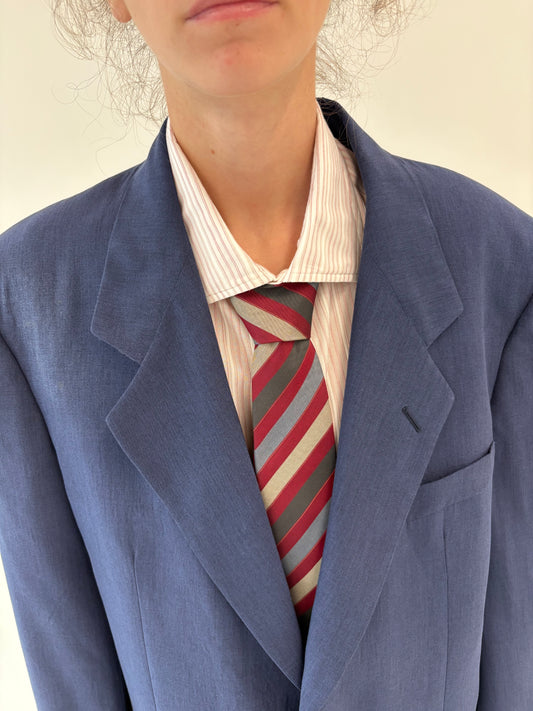 Gravată italiană în dungi oxblood din mătase naturală