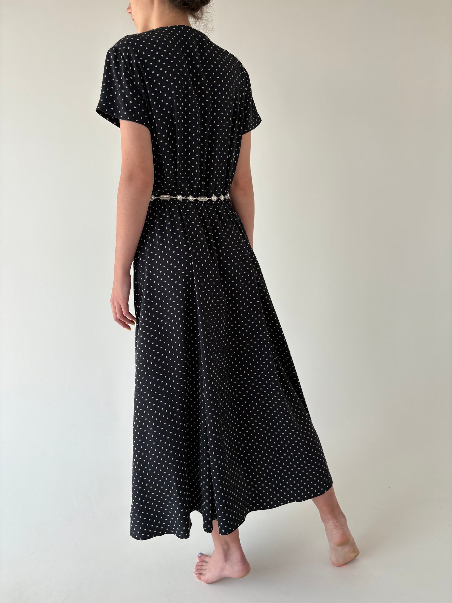 Rochie Maxi luxury Madeleine din mătase naturală cu buline de la zi la seară