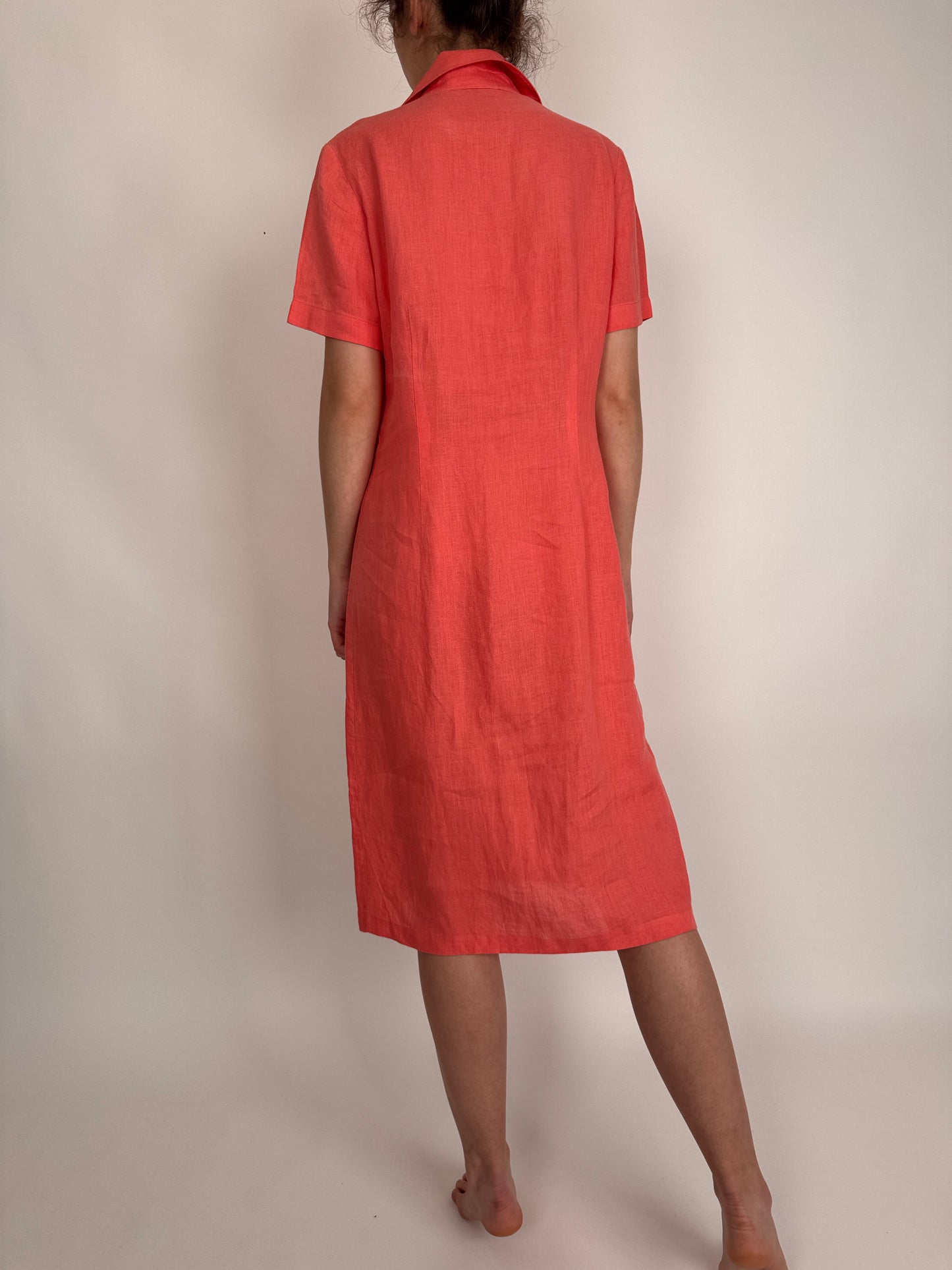 Rochie salmon pink tip cămașă din in extrafina și moale