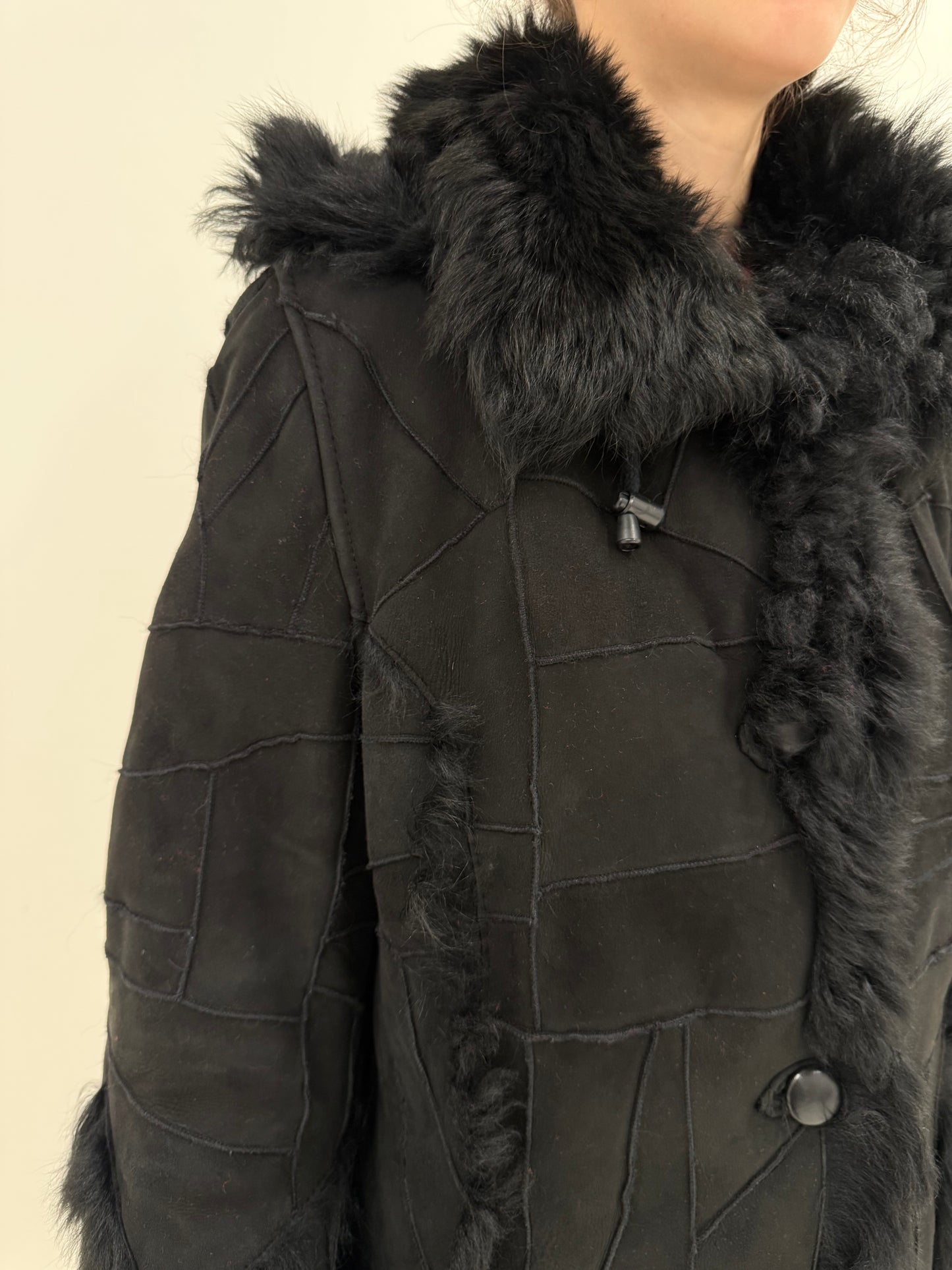 Blana naturală premium super călduroasă Shearling negru