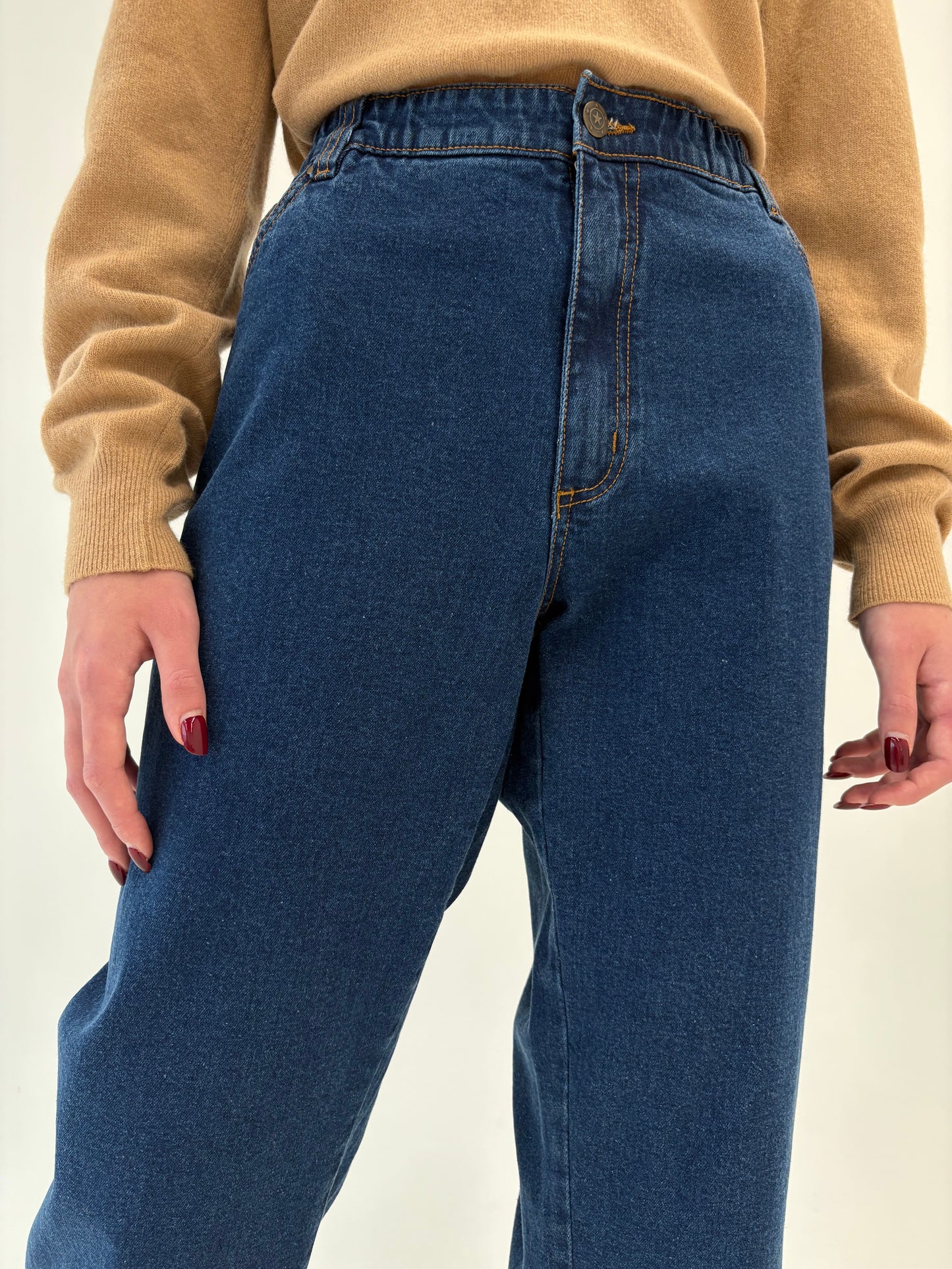 Jeans vintage plus size plini modelatori cu talie generoasă