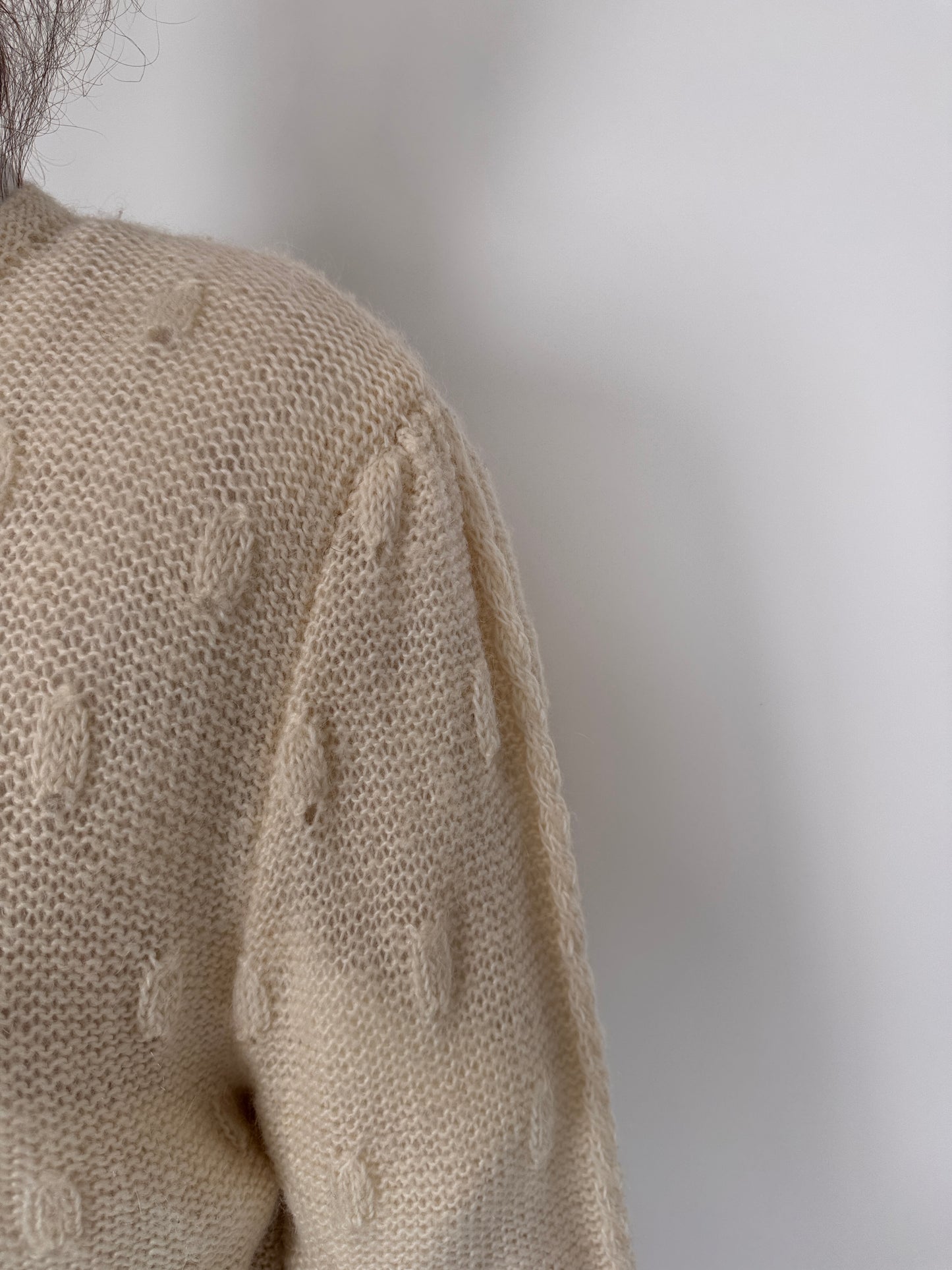 Cardigan vintage ivoire gros din baby mohair lucrat texturat
