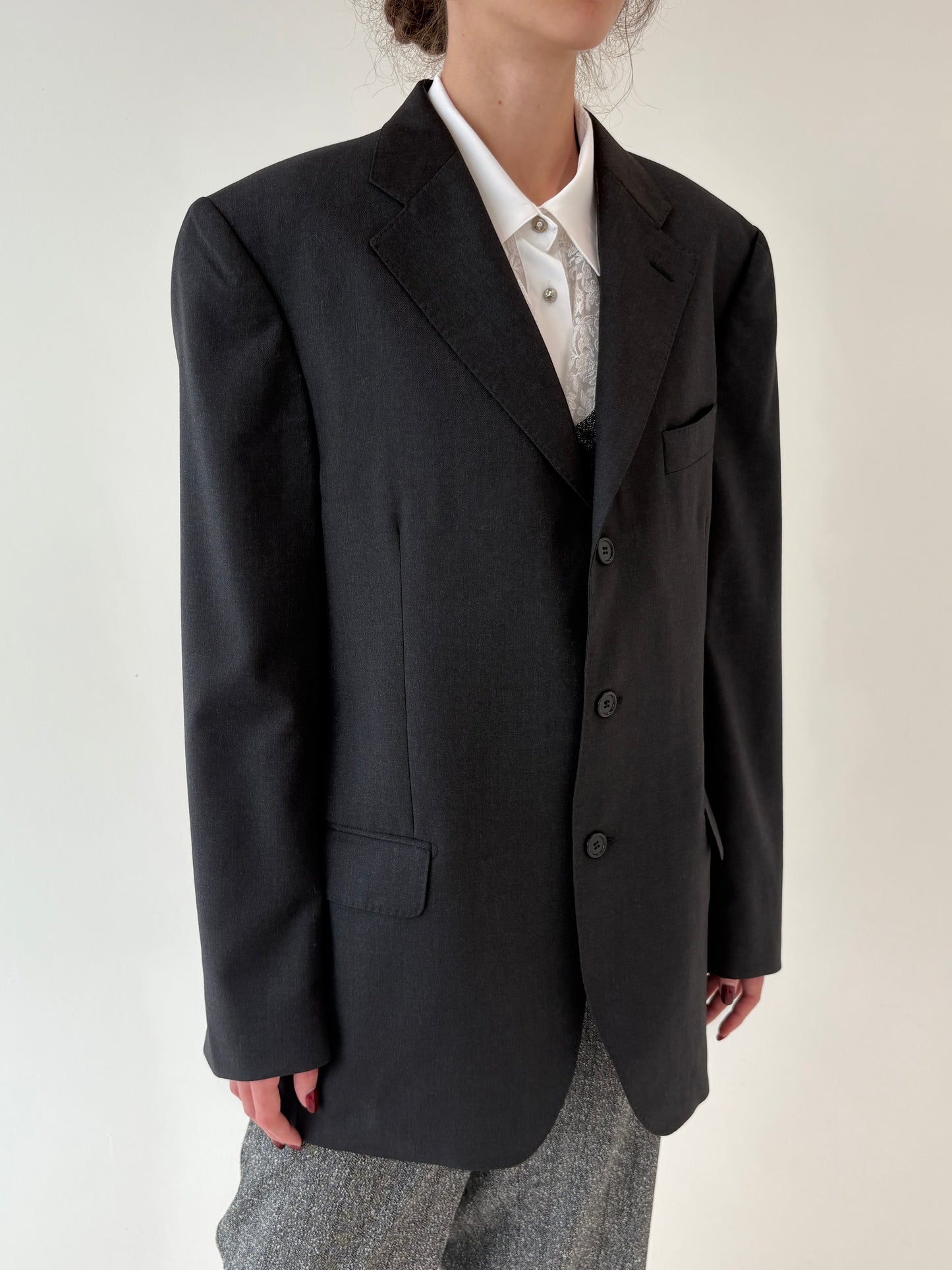 Sacou charcoal gray din stofă ultra luxury Cerutti din cea mai fină lana