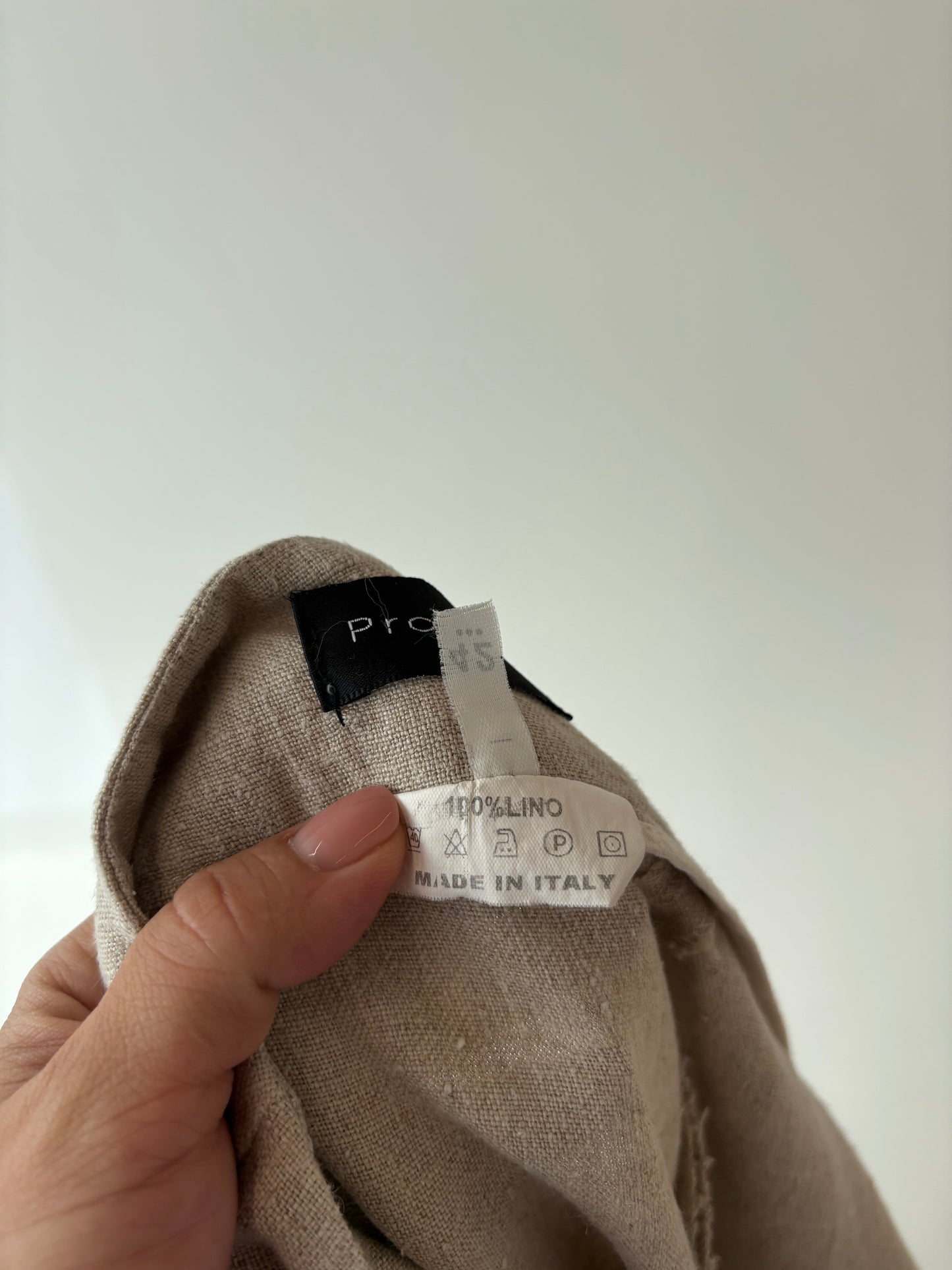 Pantaloni tall din pânză grea de in light nude
