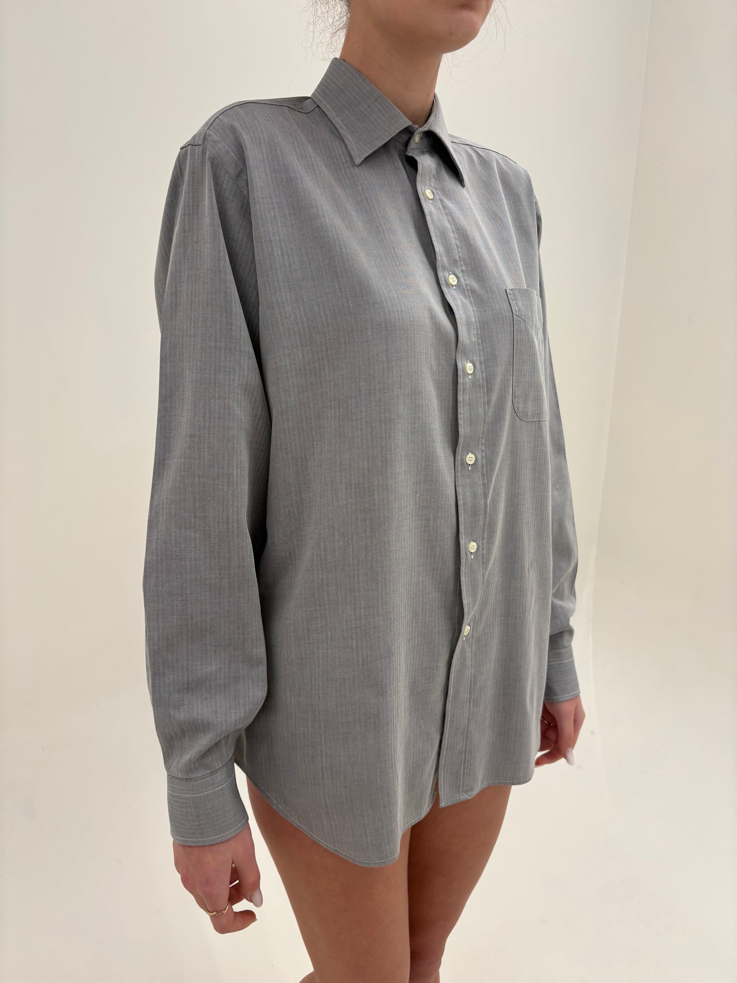 Cămașa old vintage Burberry anii 80-90 silver gray din poplin Chevron