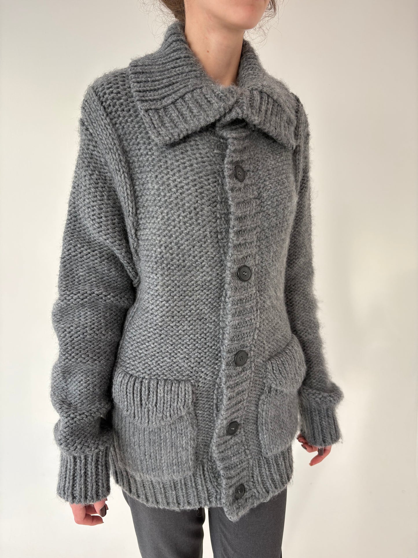 Jacheta tall din tricot super gros de lana extrafina