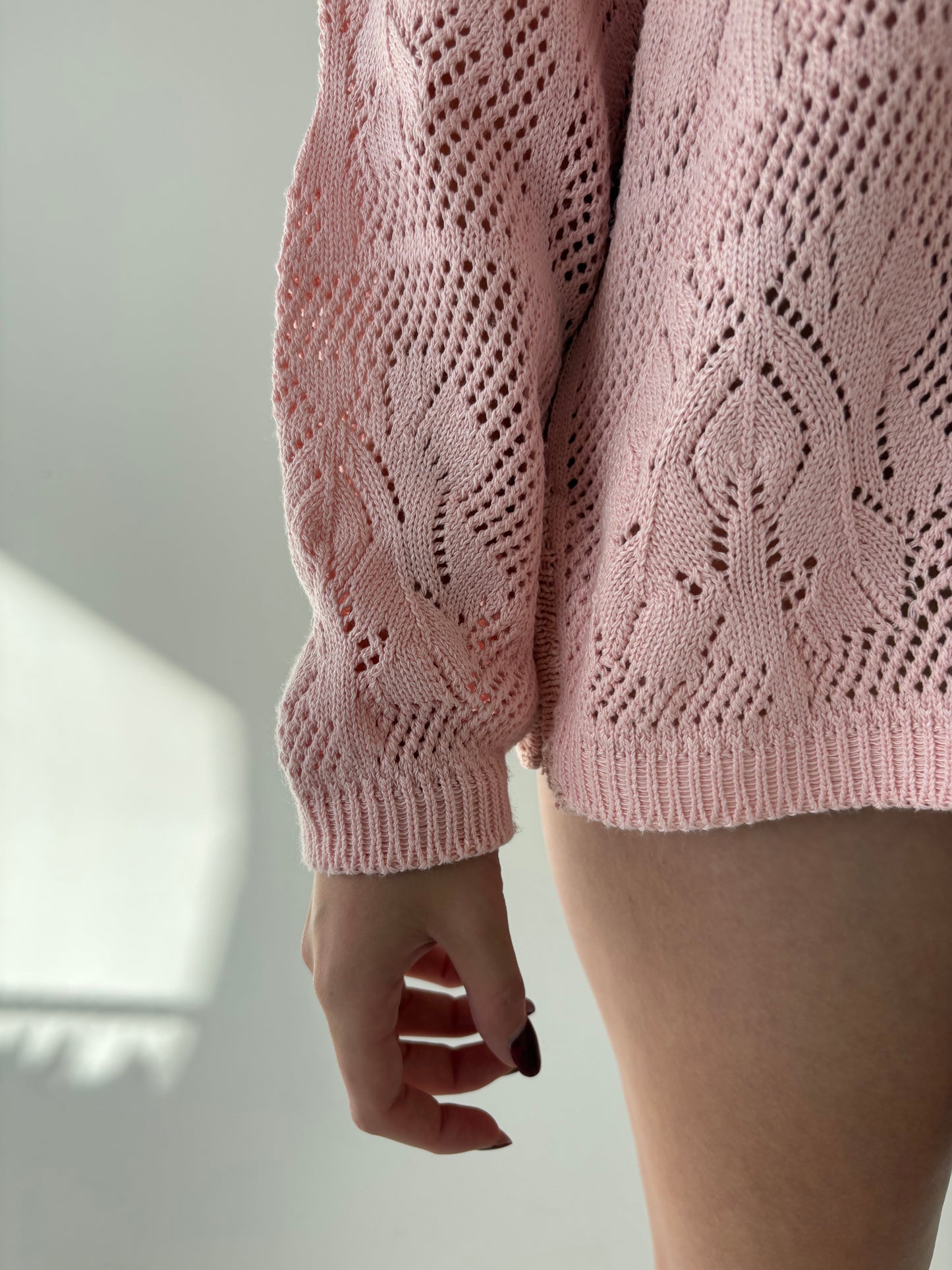 Cardigan vintage din macrame gros de bumbac powder pink